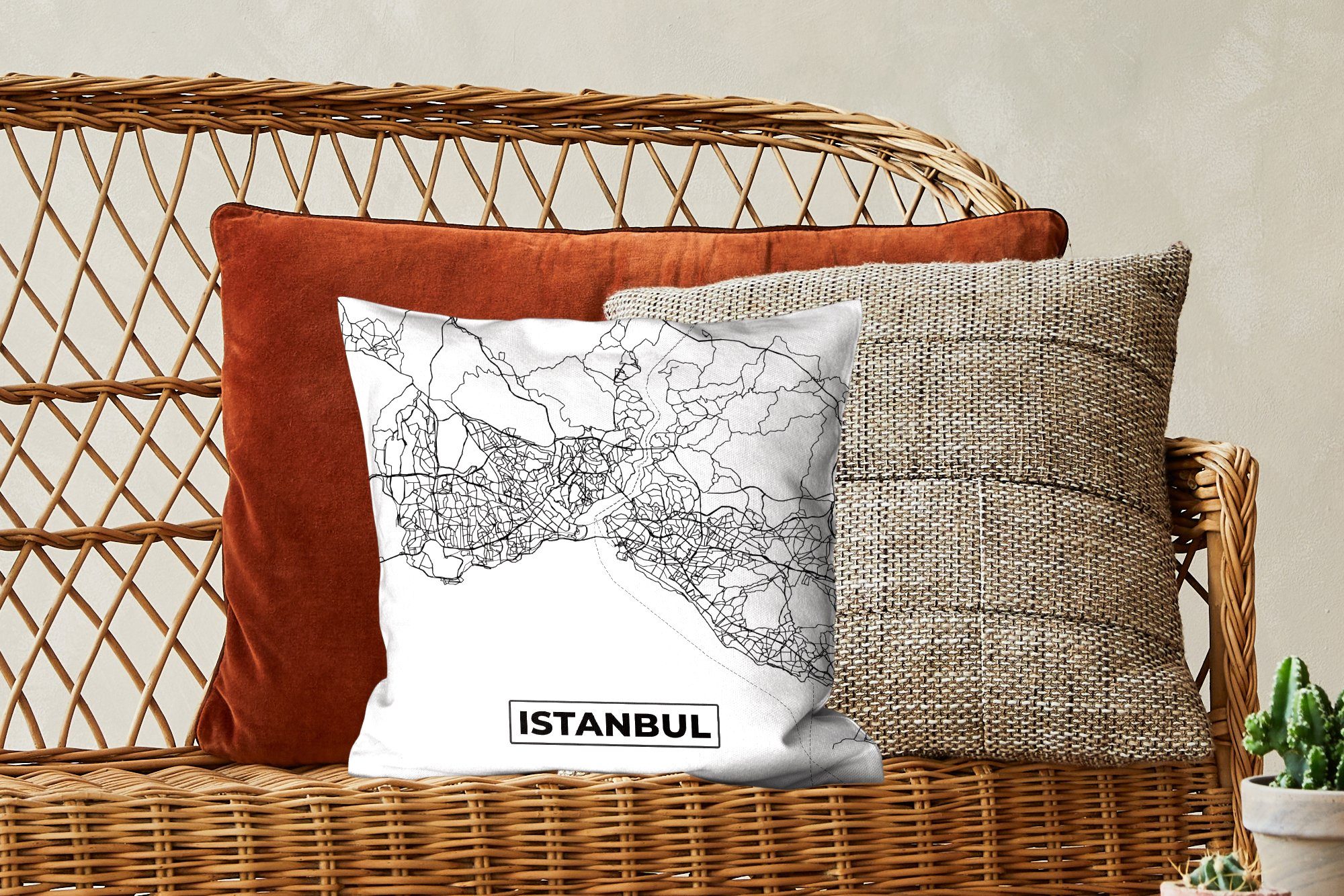 MuchoWow Zierkissen - - für Istanbul Wohzimmer, Deko, Füllung Karte, Sofakissen Stadtplan - Karte - Dekokissen mit Schwarz-weiß Schlafzimmer,