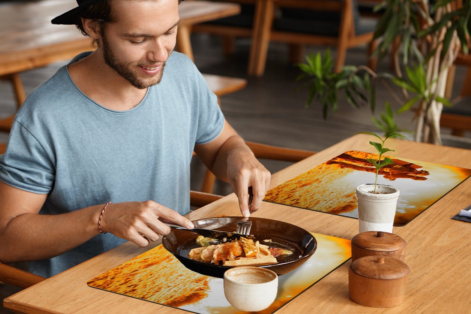 Platzset, Feuerwehrleute Übung, Schmutzabweisend der Platzset, (6-St), Platzmatte, bei Tischmatten, MuchoWow, Platzdecken