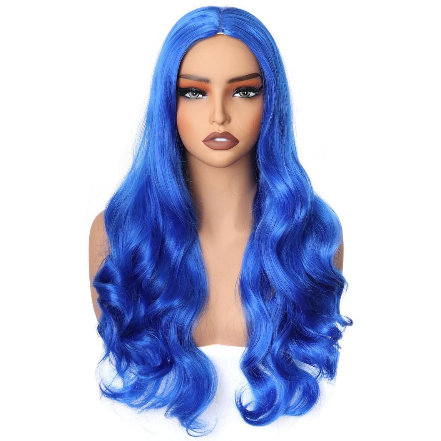 LuxusKollektion Kostüm-Perücke Perücke 60cm lockig Mittelteil synthetisch Cosplay Blau