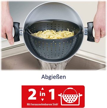 Genius Bratpfanne Genius Cerafit Magic Pot Kochtopf-Set 24cm Topf 6,4l Siebeinsatz &, Metall, Glas