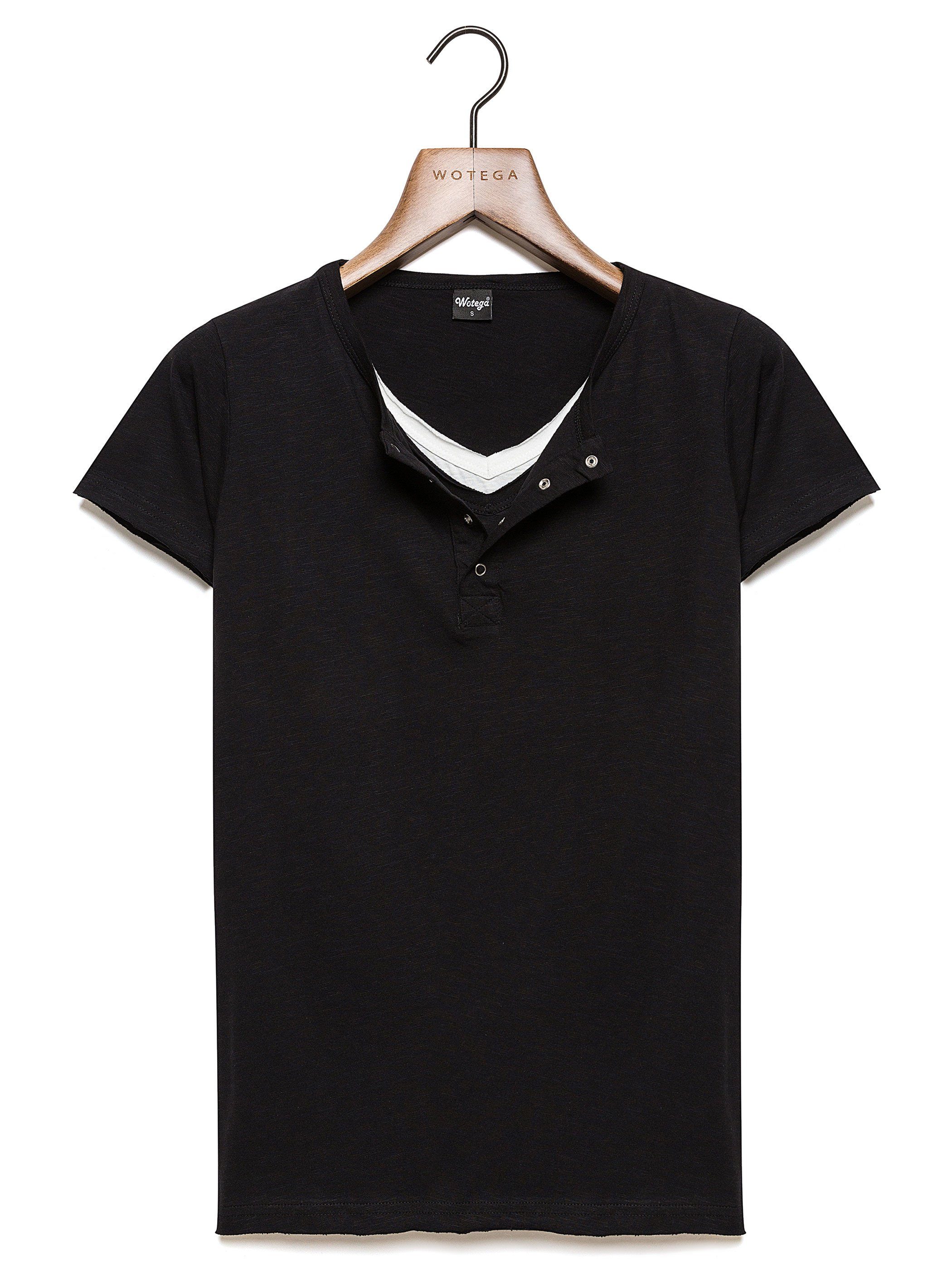 194004) Double V-Neck Pete T-Shirt Layer WOTEGA Layer (black T-Shirt Schwarz Double (Packung) Pete T-Shirt V-Neck