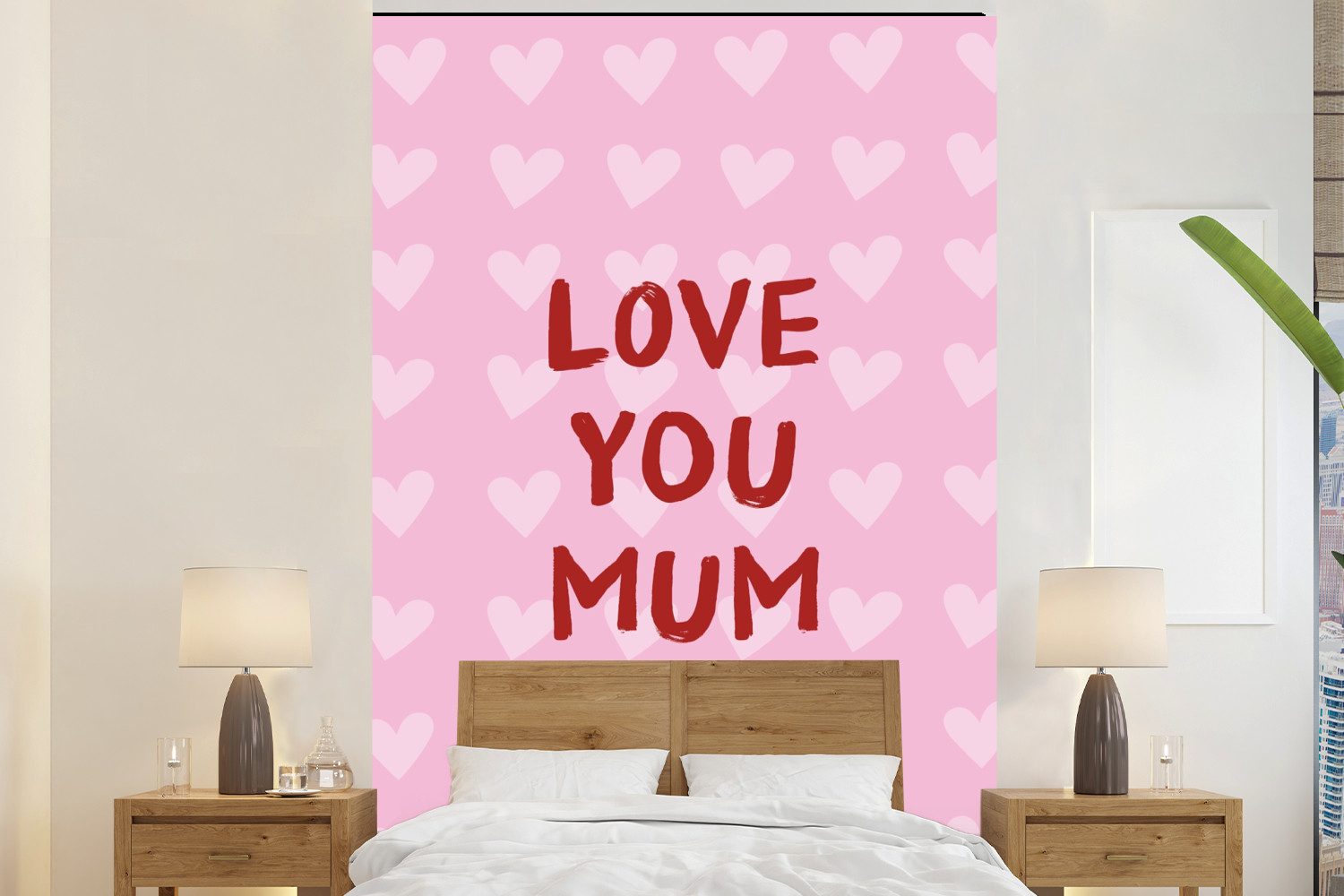 MuchoWow Fototapete Liebe - Zitat - Mutter - Rot, Matt, bedruckt, Montagefertig Vinyl Tapete, Wandtapete, 170x260 cm