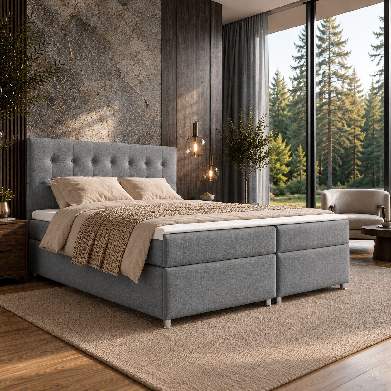 Best for Home Boxspringbett mit Bettkasten, Bonellfederkern und 7 cm Topper (Komplettset, 140x200 160x200 180x200 200x200 cm), inkl. Lieferung bis in die Wohnung, TOP Preis-Leistungsverhältnis