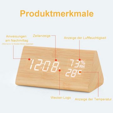 Gontence Wecker aus Holz, mit Tonsteuerung Luftfeuchtigkeit Temperatur Datum