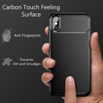 Nalia Smartphone-Hülle Apple iPhone X Apple iPhone XS, Carbon-Look Silikon Hülle / Matt-Schwarz / Anti-Fingerabdruck / Rutschfest Stoßfest Kratzfest / Karbon-Optik Schutzhülle / Slim Cover Soft Case Etui Handy-Tasche Backcover / Handy-Schale Backcase Handycover Handycase