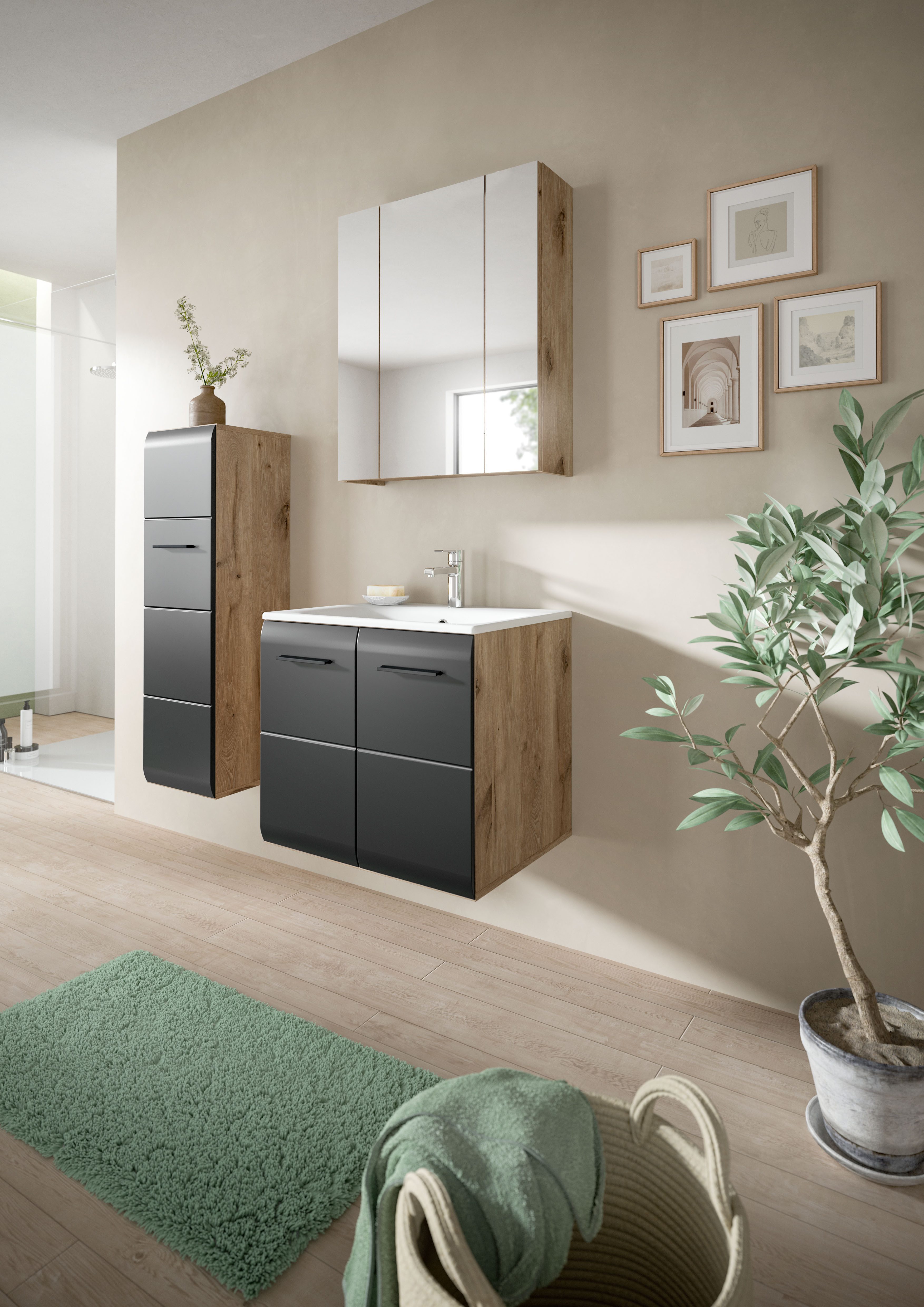 furnling Badmöbel-Set Ivy, (2-St., Spiegelschrank, Waschbeckenunterschrank günstig online kaufen