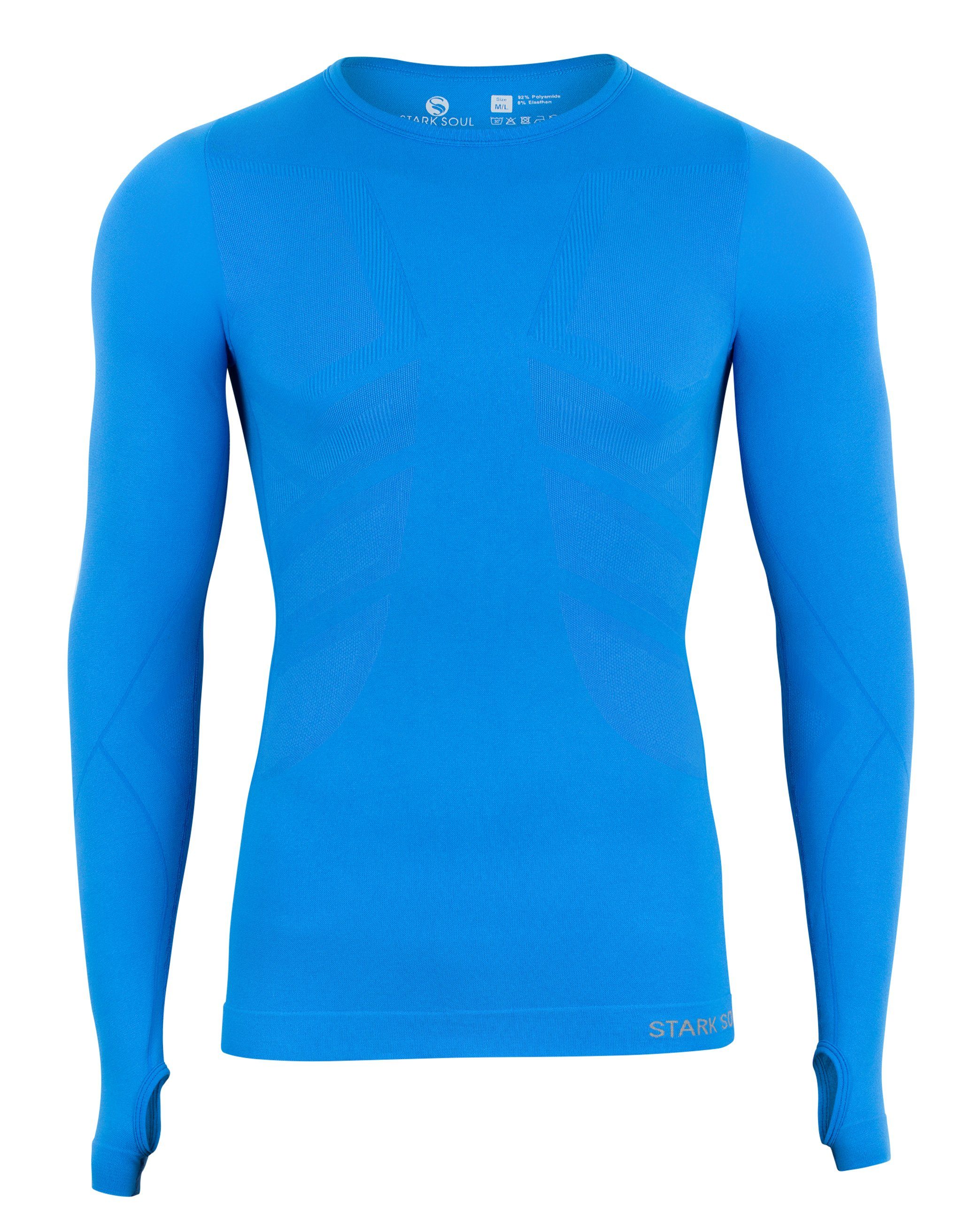Stark Soul® Unterziehshirt Baselayer Longsleeve Unterzieh-Shirts, Langarm, Seamless - WARM UP - mit Daumenlöchern Blau | Unterhemden