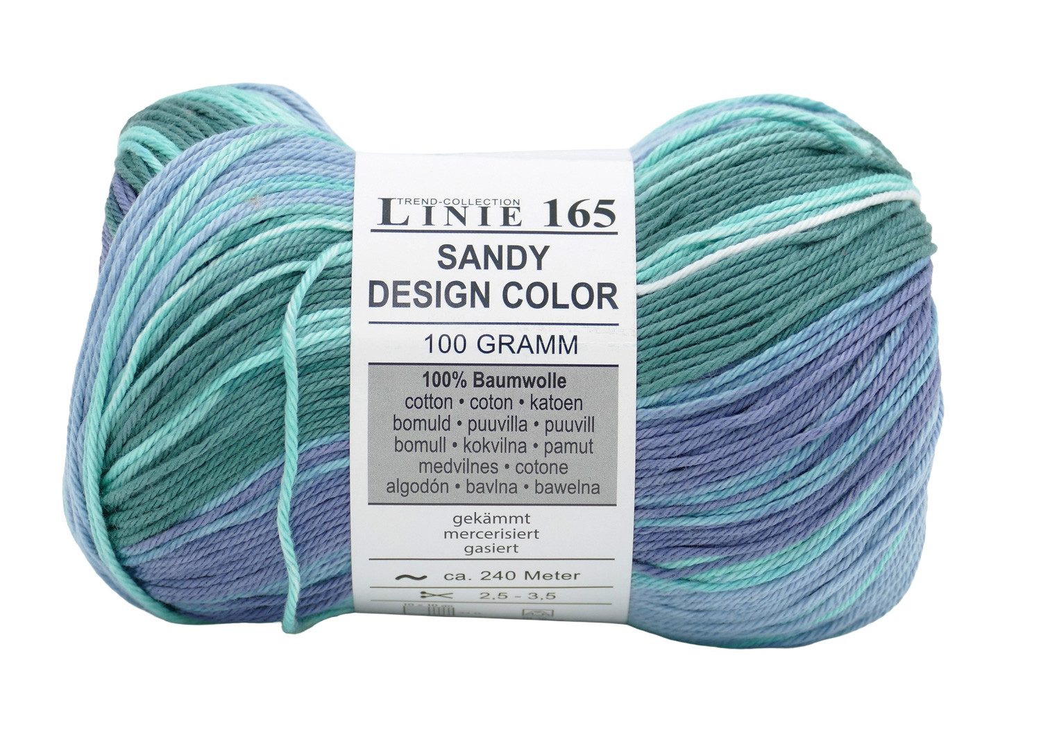 Online Garne Linie 165 Sandy Design Color Baumwollgarn mit Farbverlauf Häkelwolle, 240,00 m (Farbverlaufsgarn reine Baumwolle, Häkelgarn, Strickgarn, Strickwolle, Handstrickgarn), 100% Baumwolle, Nadelstärke 2,5 bis 3,5 mm