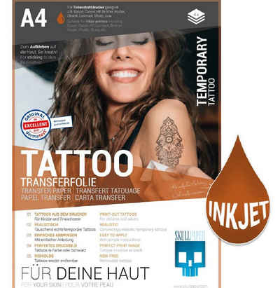 Skullpaper Dekorationsfolie Tattoo-Transferfolie Inkjet, (A4 Format, }, 4 Blatt), für Tintenstrahldrucker