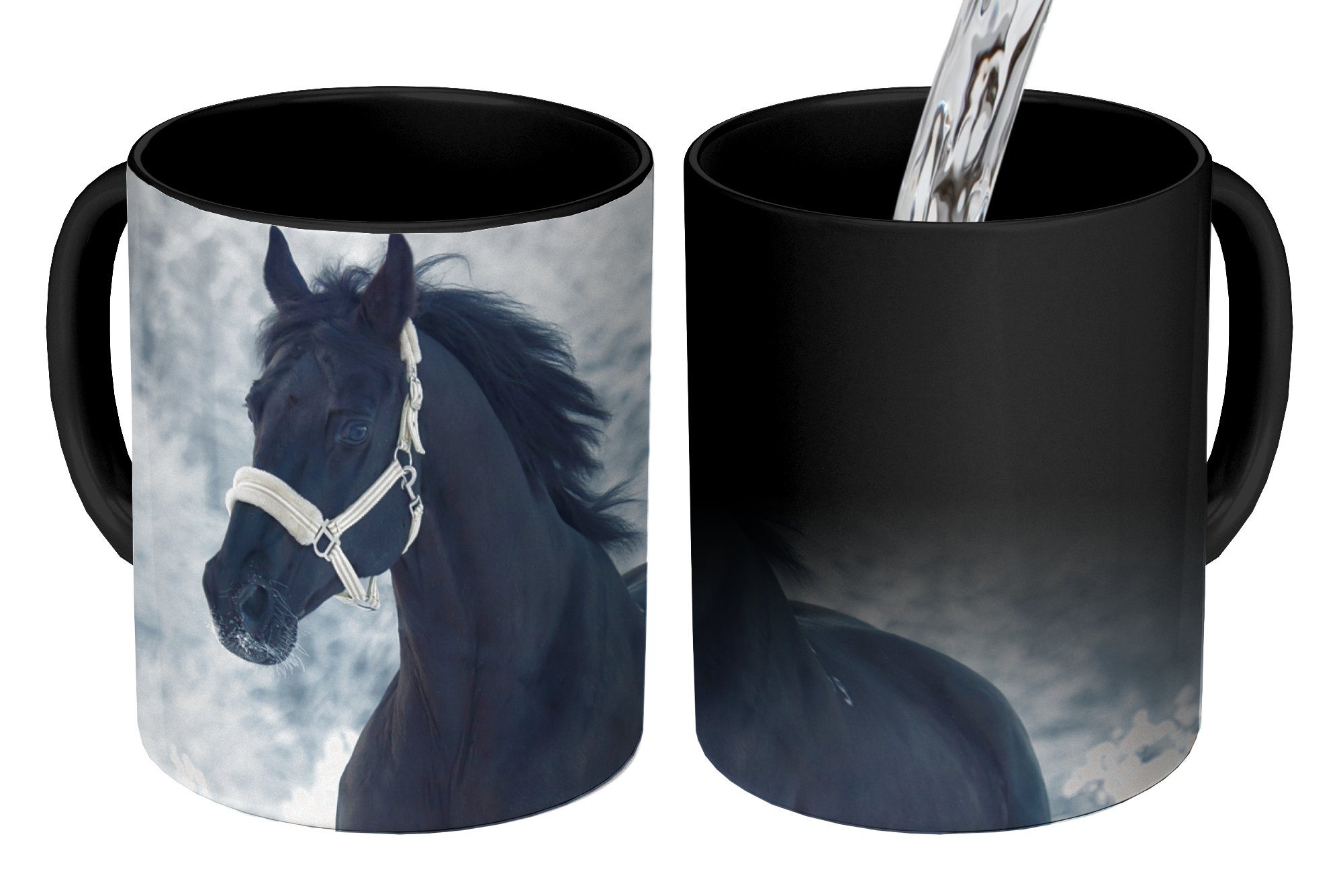 Farbwechsel, - Geschenk Teetasse, Keramik, Tasse Pferd Zaubertasse, Kaffeetassen, - MuchoWow Schnee Wald,