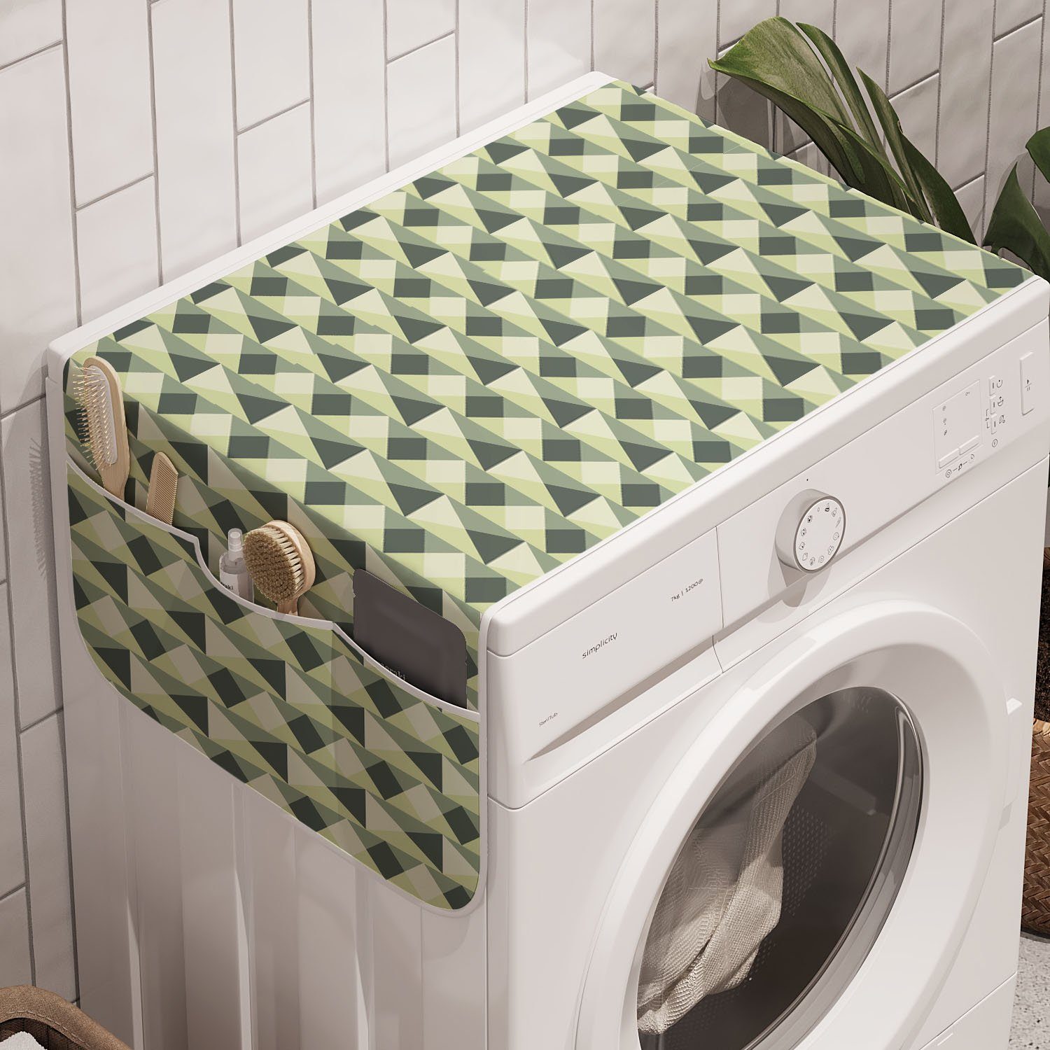 Abakuhaus Badorganizer Anti-Rutsch-Stoffabdeckung für Waschmaschine und Trockner, Geometrisch Dreiecke und Quadrate