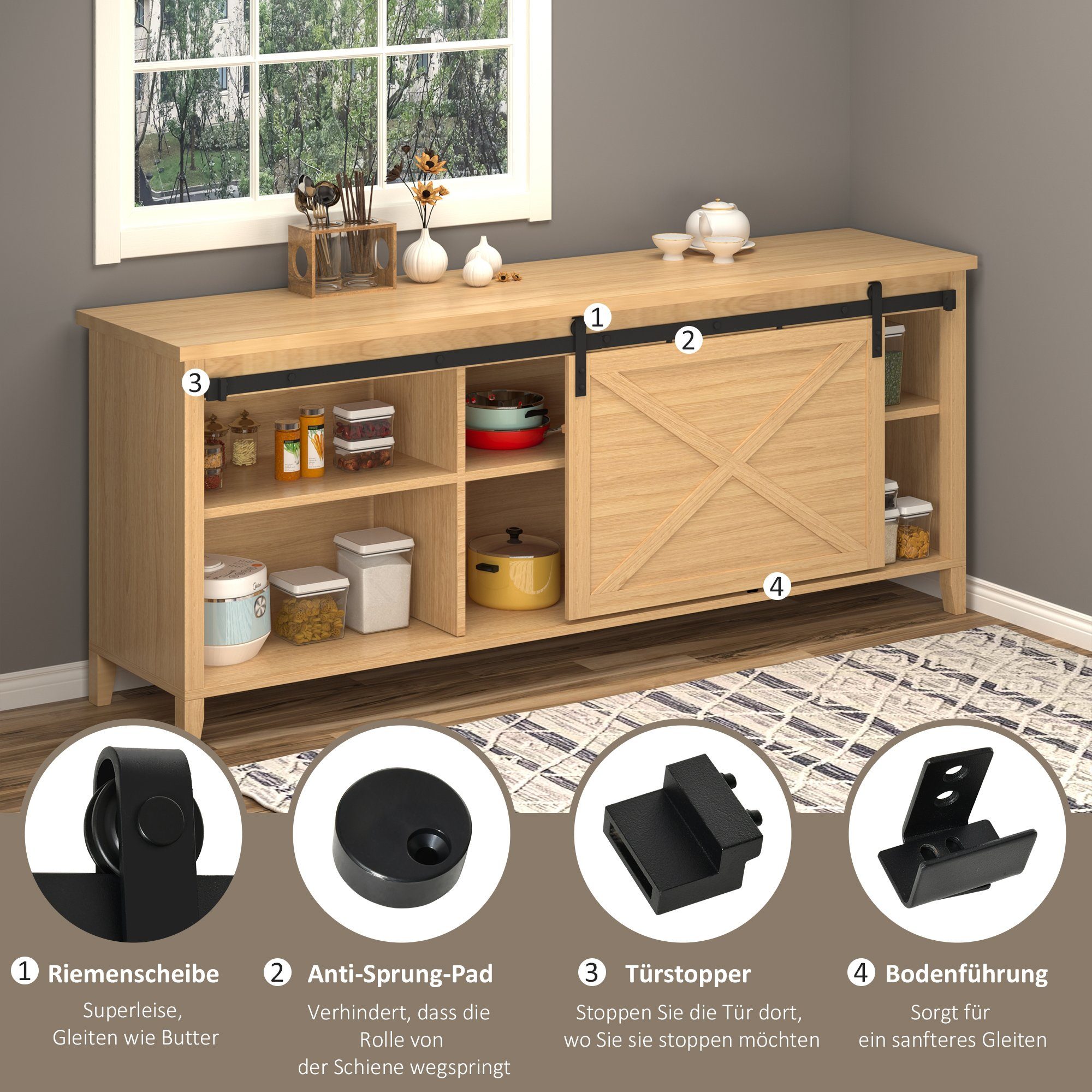 HOMCOM Türbeschlag Schiebetürsystem Laufschiene (Einzelschiebetür, 4 St., Schiebetürbeschlag), für Holzschiebetür Zubehör Kohlenstoffstahl Schwarz 183 x 0,6 x 18 cm