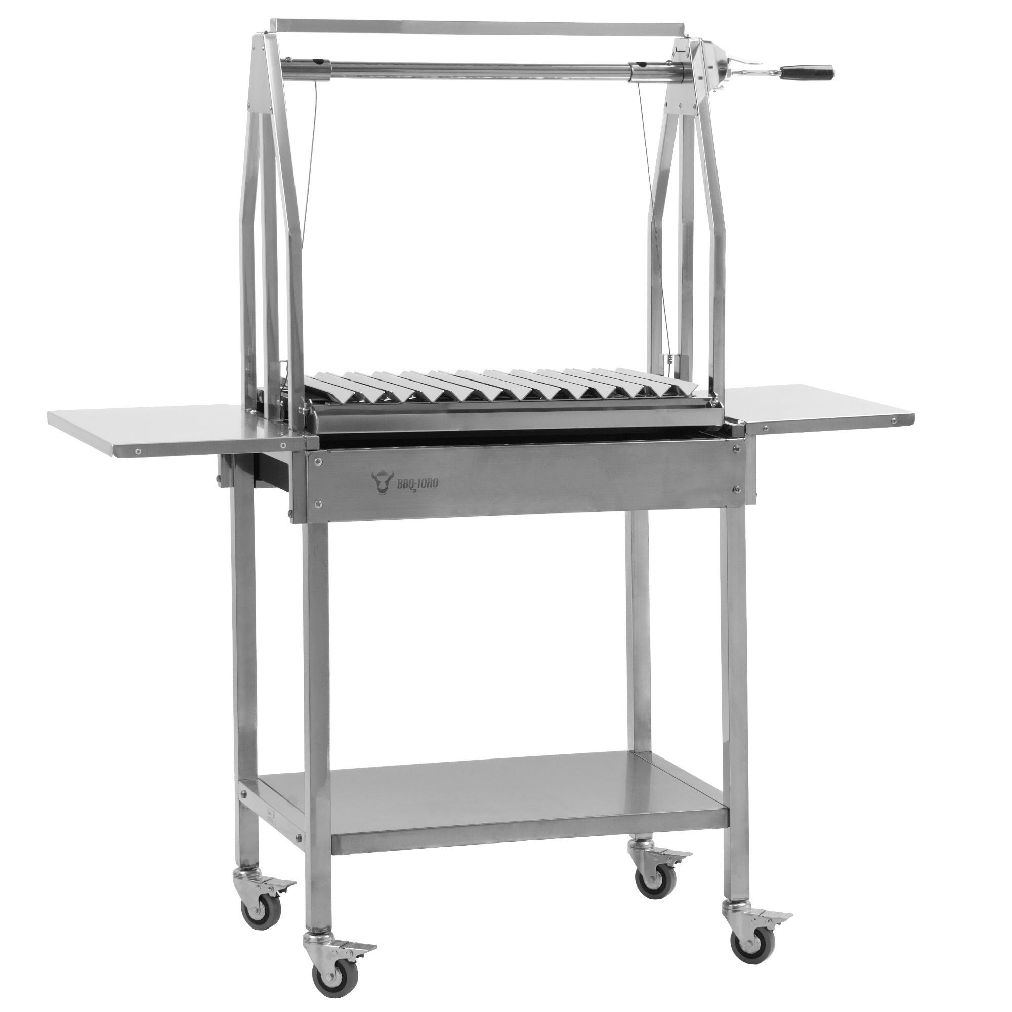 BBQ-Toro Holzkohlegrill Edelstahl Asado Grill, 119x45x135 cm, Argentinischer Holzkohlegrill, Stufenlos verstellbarer Grillrost