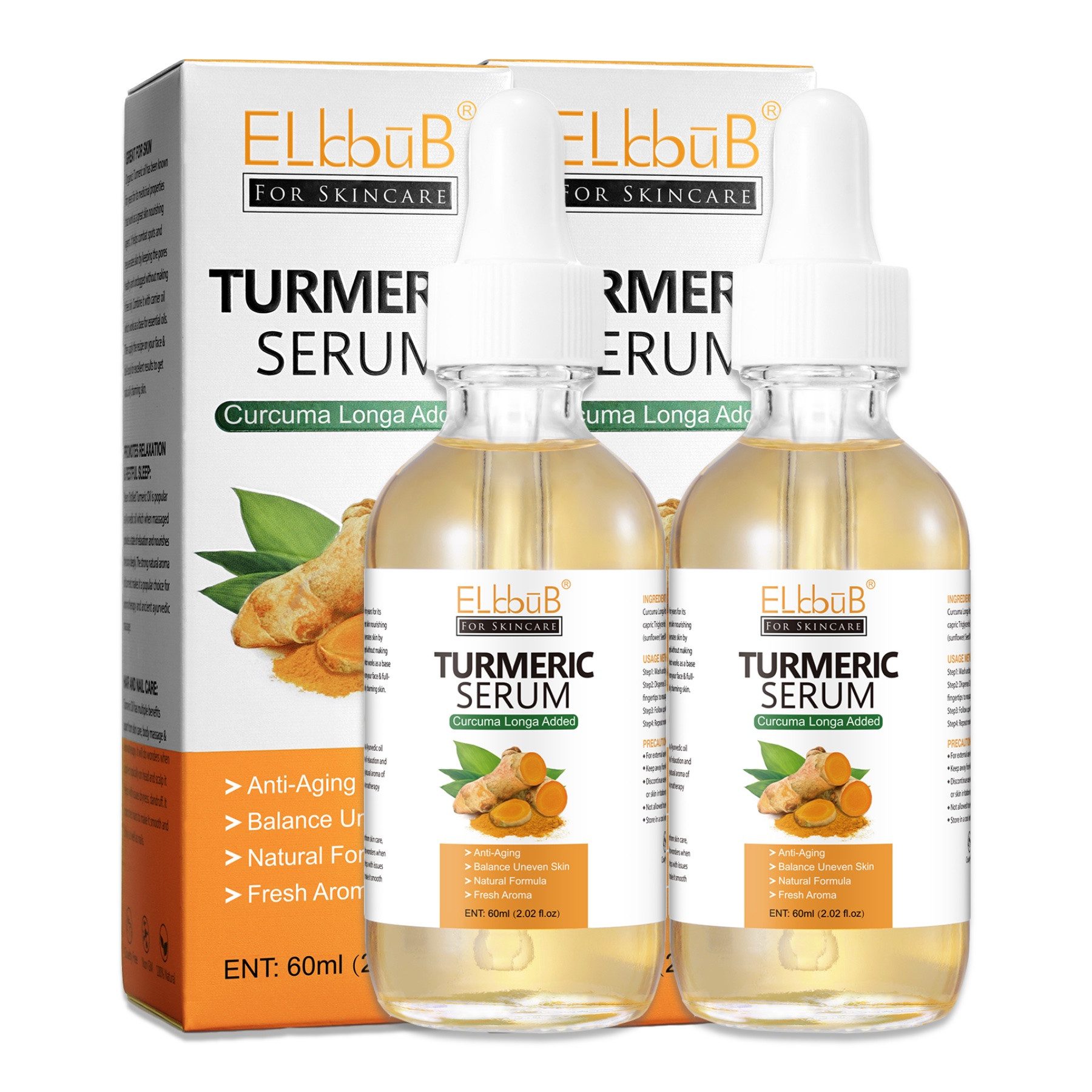 P-Beauty Cosmetic Accessories Gesichtsserum Kurkuma Serum Hyperpigmentation Pigmentflecken Entferner Bio Vegan, 2-tlg.