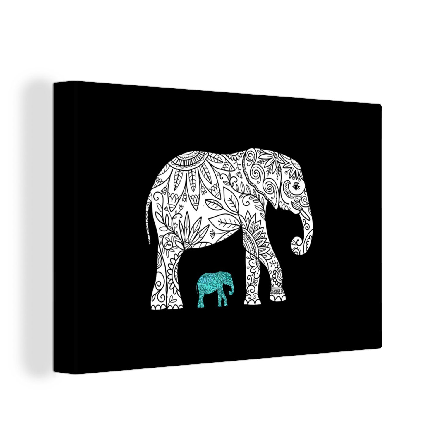 OneMillionCanvasses® Leinwandbild Elefant - Blumen - Pflanzen, (1 St), Wandbild Leinwandbilder, Aufhängefertig, Wanddeko, 30x20 cm