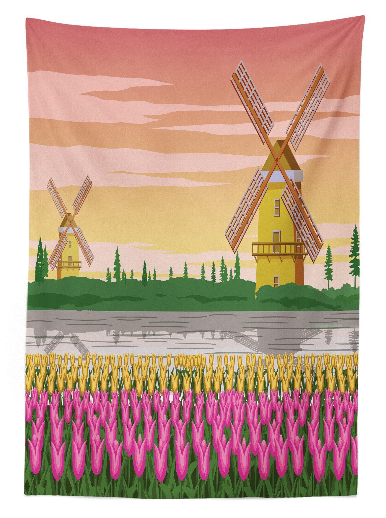 Abakuhaus Tischdecke Farbfest Waschbar Für den Außen Farben, Amsterdam Bereich Zweifarbige Tulpen geeignet Windmühlen Klare