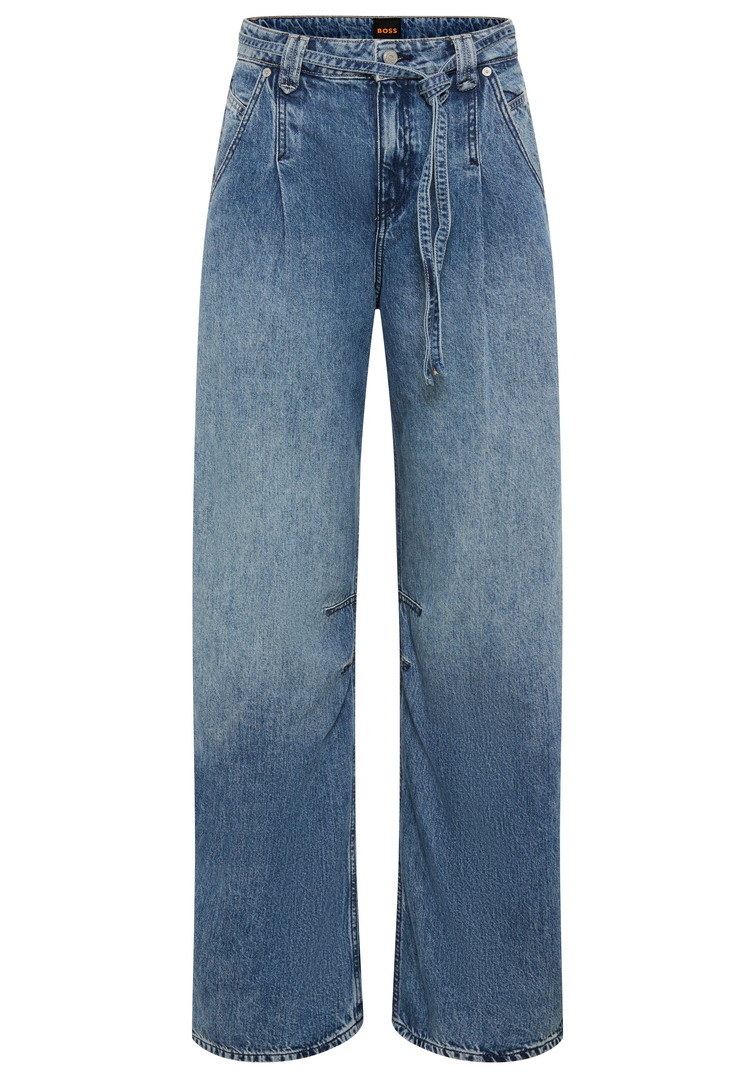 BOSS ORANGE Weite Jeans PLEATED BARREL 1.0 Premium Damenmode (2-tlg) mit Bindegürtel, High Waist – Bild 5 von 5