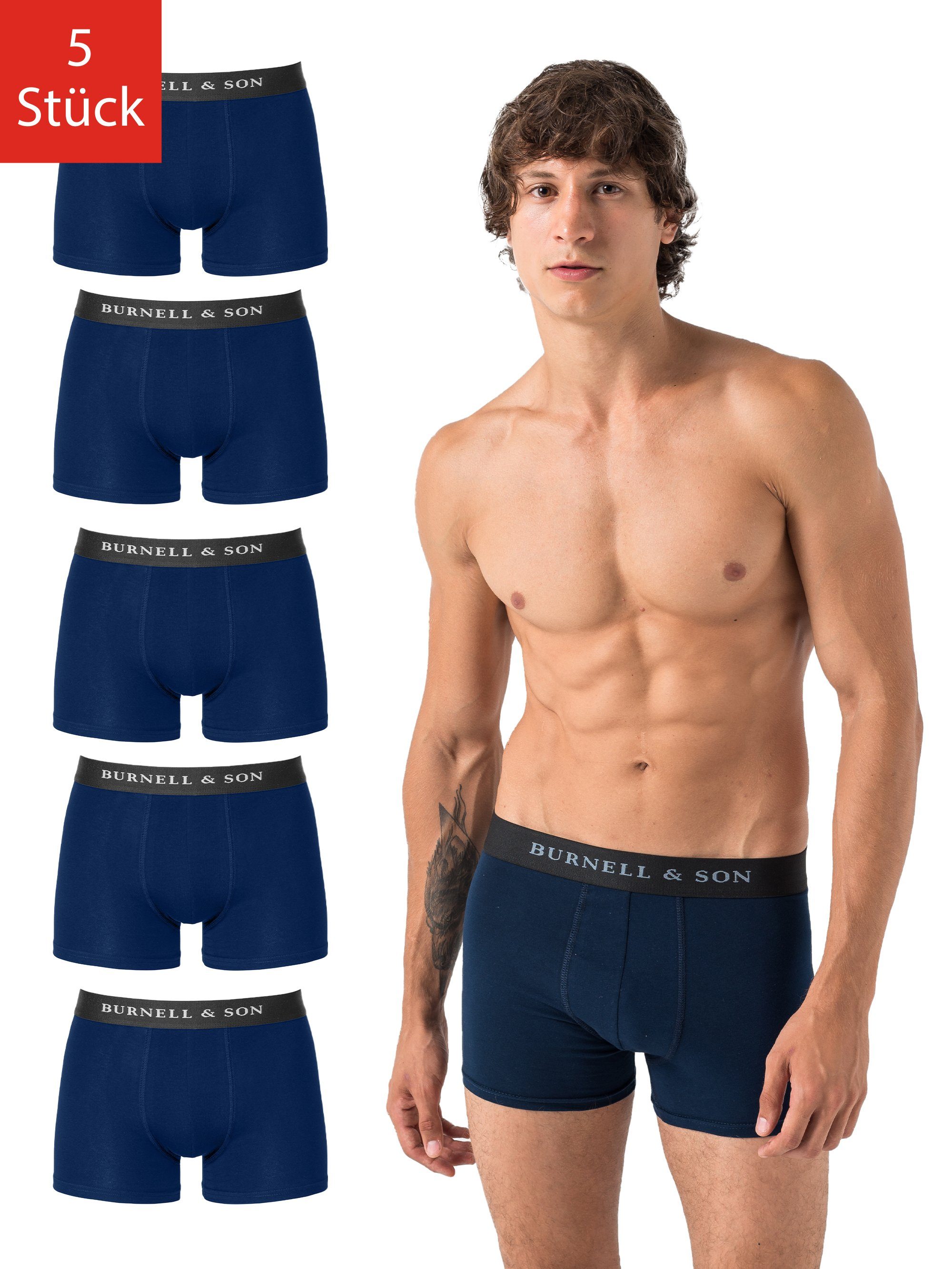 Burnell & Son Boxershorts Unterhosen aus Baumwolle für Herren Männer (Packung, Set, Spar-Pack, Spar-Packung, Spar-Set, 5-St., 5er-Pack) mit Komfortbund