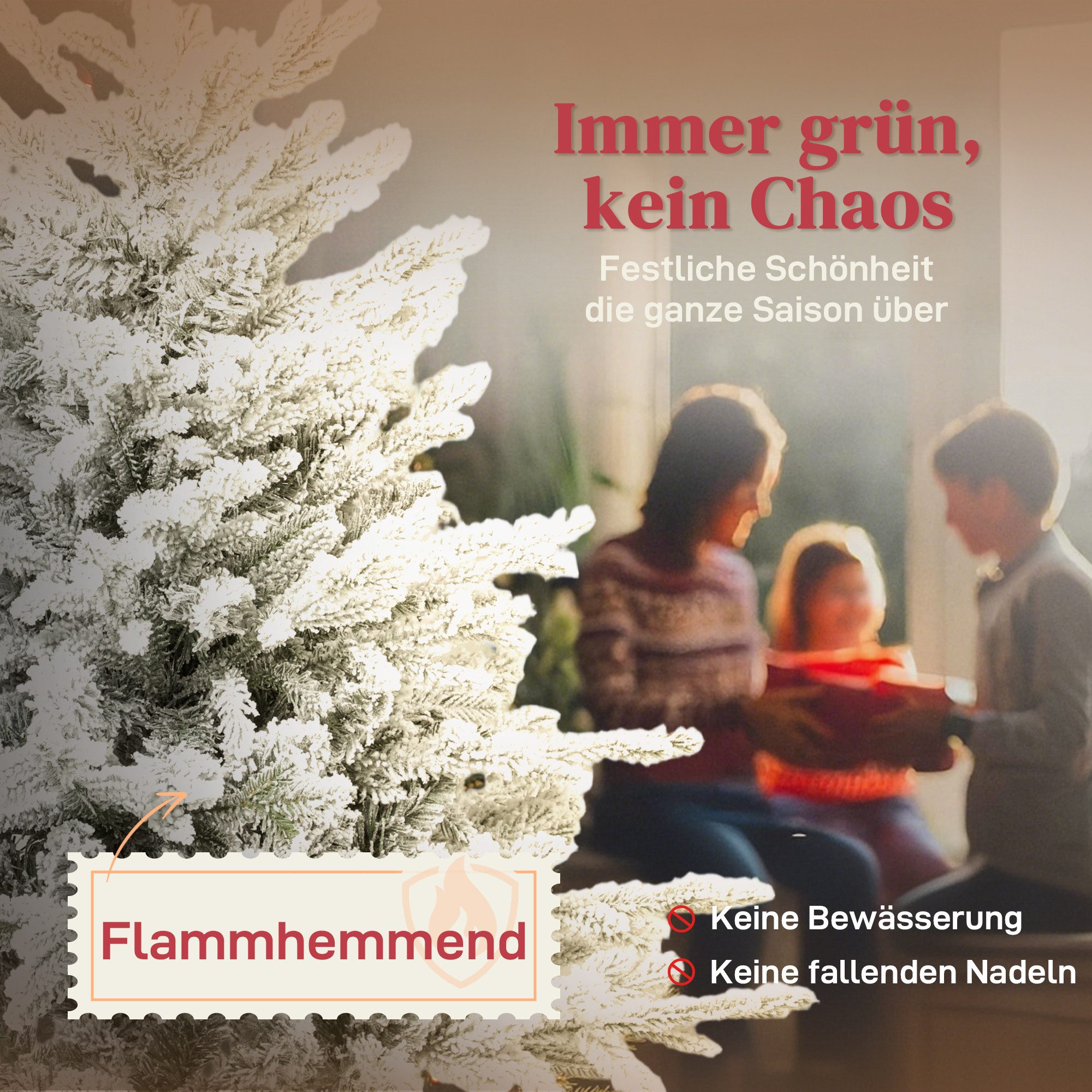 HOMCOM Künstlicher Weihnachtsbaum Christbaum mit Schnee, 1815 Zweigen, mit klappbarem Metallständer, Kiefernbaum, Realistisches Aussehen, Grün+Weiß – Bild 4 von 5