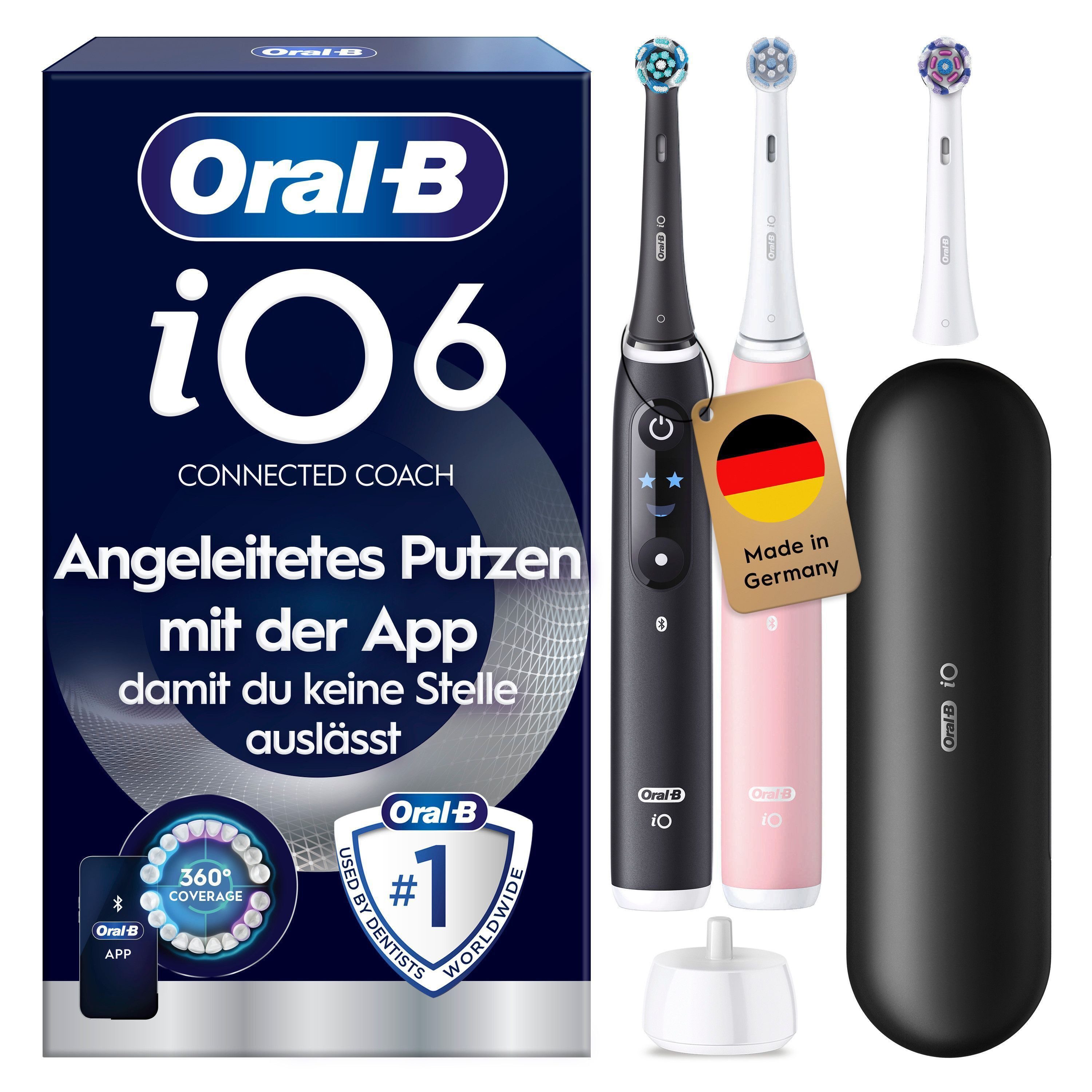 Oral-B Elektrische Zahnbürste iO 6 Duopack, Aufsteckbürsten: 3 St., mit Magnet-Technologie, Display, 5 Putzmodi