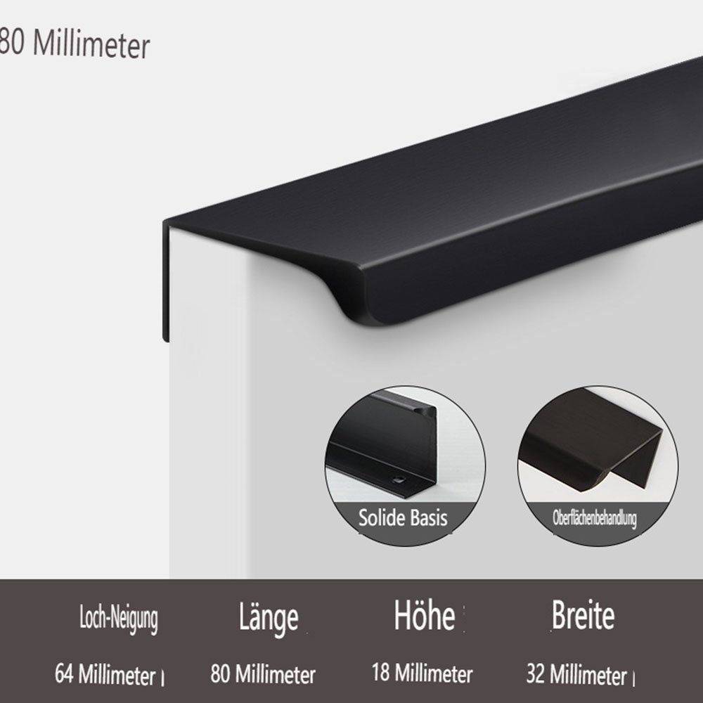 Schwarz Schrankgriffe 80 HIBNOPN (10-St) Möbelgriff Versteckte Stück Möbelgriffe 10 mm