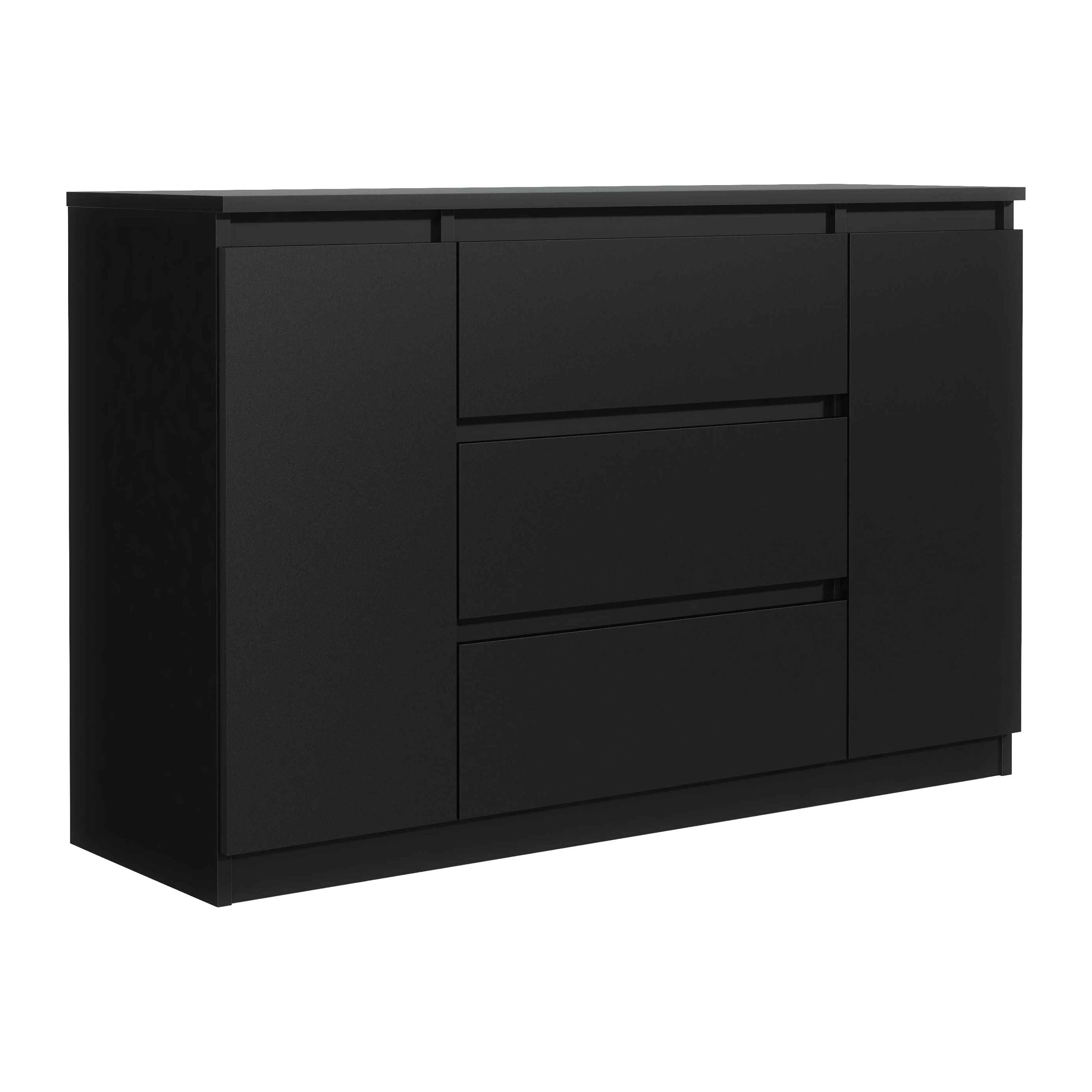 Masseno Kommode NUDO 120 cm Sideboard mit 3 Schubladen und 2 Türen Schwarz