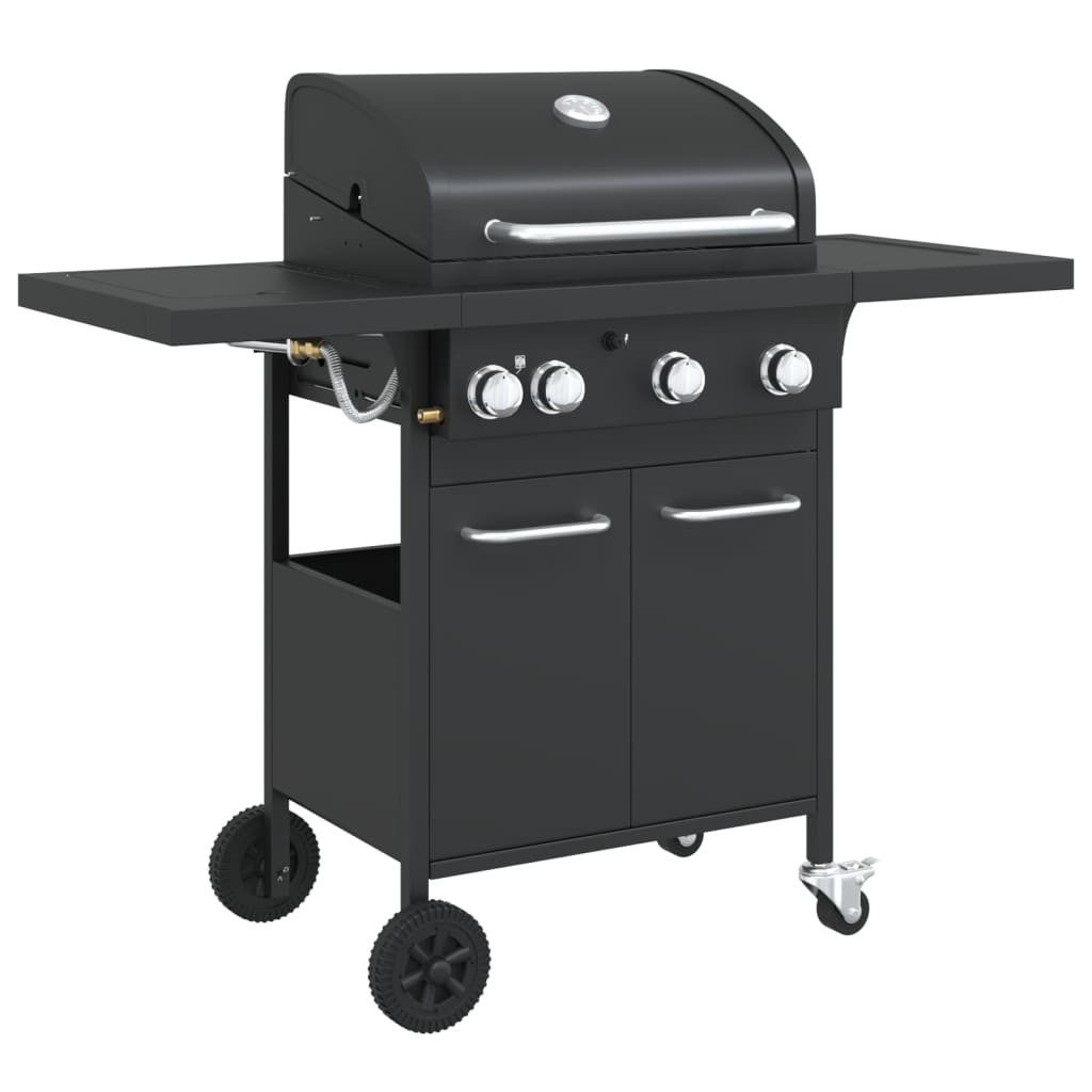 vidaXL Gasgrill Gasgrill mit 4 Flammen Schwarz Pulverbeschichteter Stahl