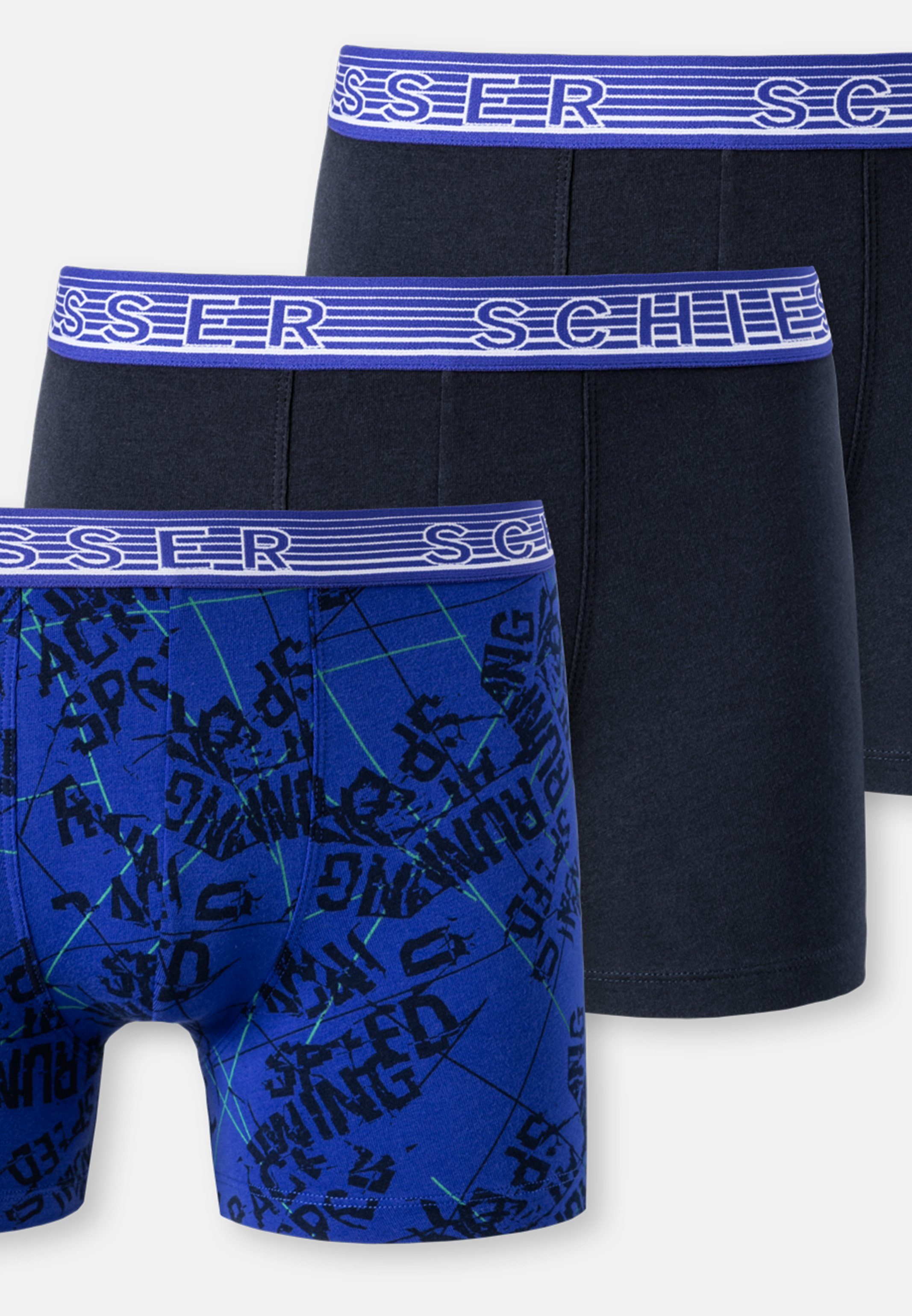 Schiesser Retro Boxer 3er Pack Ohne - Retro (Spar-Set, Baumwolle - Boys Cotton Pant Teens Blau - gemustert Short 95/5 3-St) Organic Eingriff 