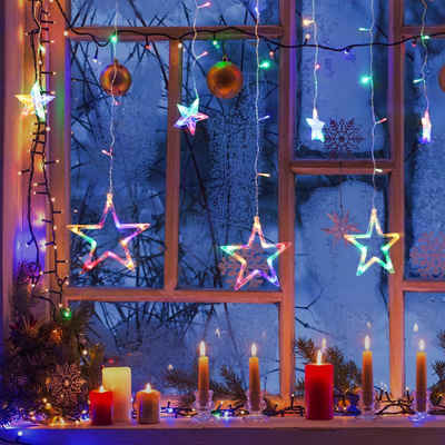 Salcar LED-Lichterkette »2m 138 LED Lichterkette Weihnachten, LED Lichtervorhang Fenster mit 12 Sternen, Weihnachtsbeleuchtung Deko«, 8 Lichteffekte-Modi, Memory-Funktion, Bunt/RGB