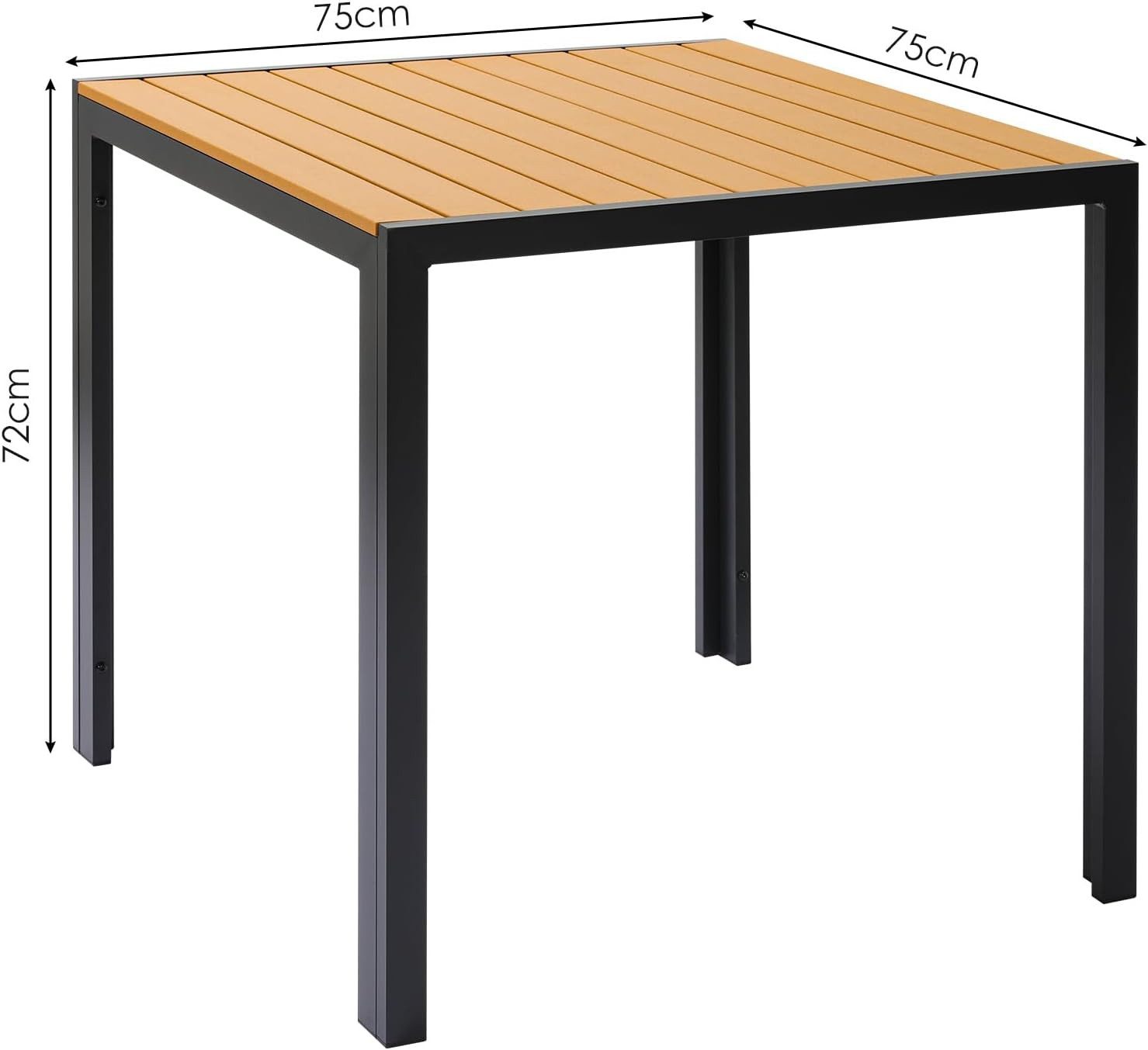 TLGREEN Gartentisch Aluminiumrahmen Quadratisch (75x75cm WPC Balkontisch Wetterfest, Quadratisch Terrassentisch, 1 Tisch), Esstisch Outdoor, Hitze- und Wetterbeständig, rutschfest-schwarz