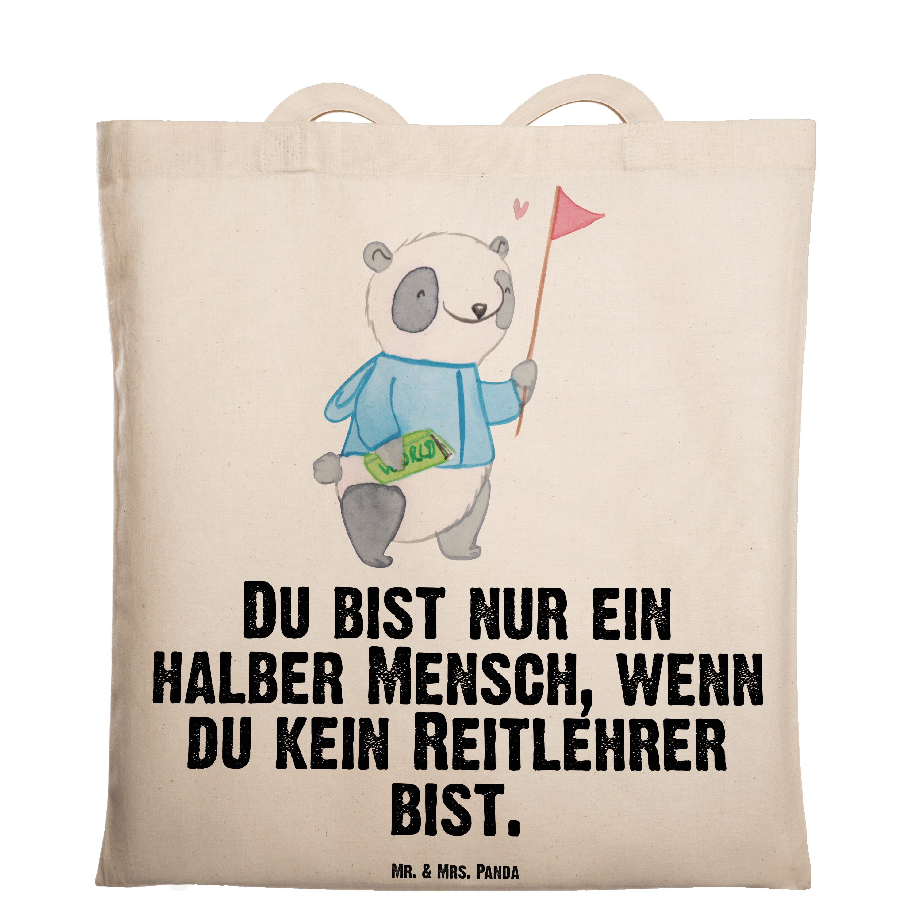 Mr. & Mrs. Panda Tragetasche Reitlehrer mit Herz - Transparent - Geschenk, Stoffbeutel, Jutebeutel (1-tlg)