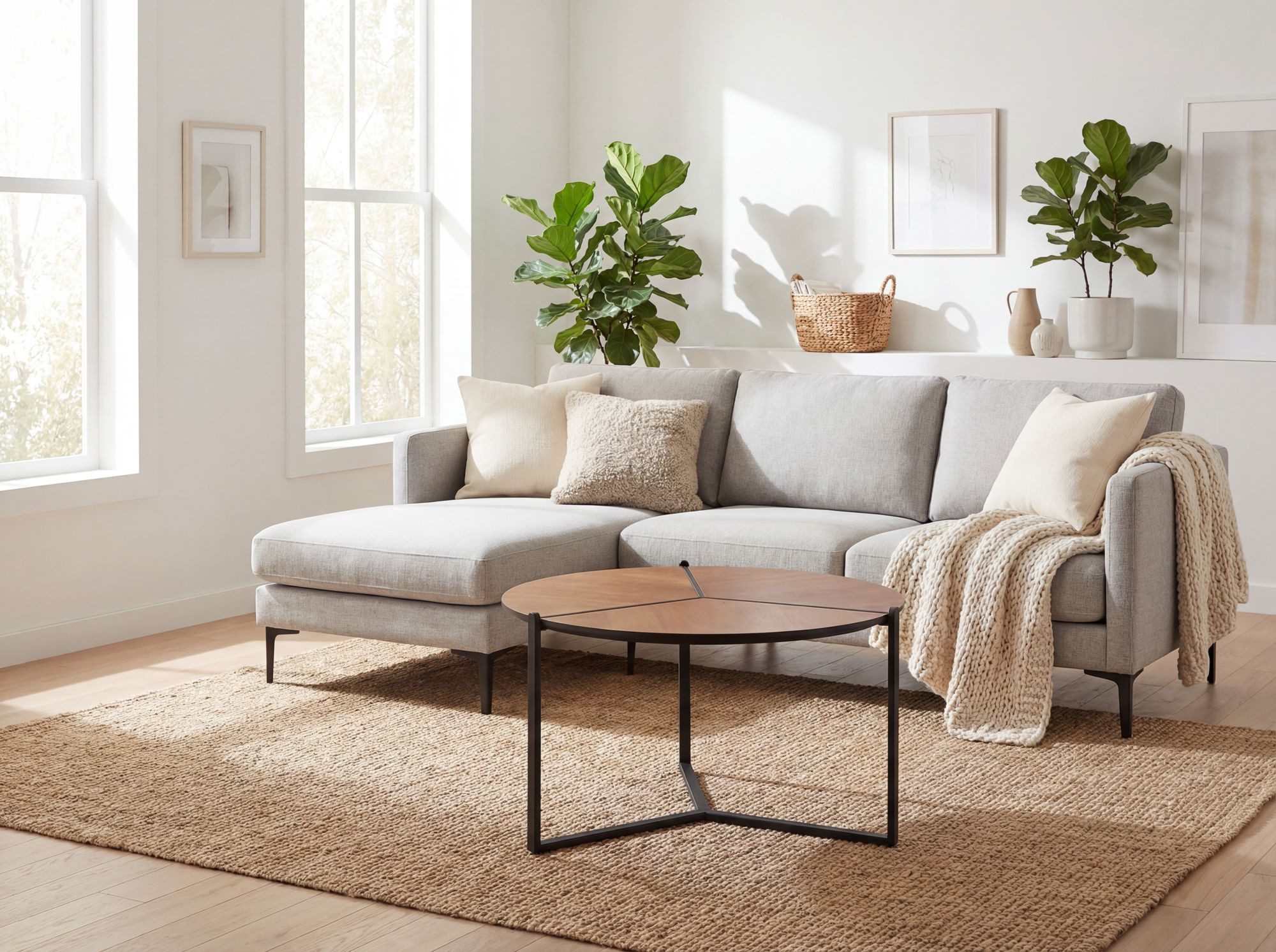 Wohnling Couchtisch WL7.651 Sofatisch 80cm MDF Holzoptik Wohnzimmertisch Beistelltisch (Runde Ablagefläche mit markanter Aufteilung), Stabiles Gestell aus pulverbeschichtetem Metall