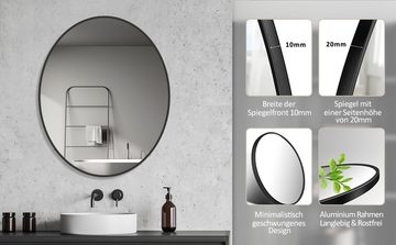 WDWRITTI Badspiegel Oval 80x60 70x50 mit Licht Wandspiegel mit 60cm LED Wandleuchte (Spiegel mit Alurahmen), Badezimmerspiegel mit Beleuchtung Set