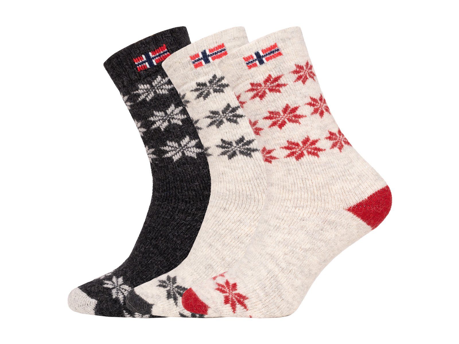 Wollsocke Norwegischem Design Socken Anthrazit HomeOfSocks Nordic "Snowflake Hyggelig Kuschelsocken Skandinavische 80% Dicke Hoher Norwegen" Wollanteil Warm Socken