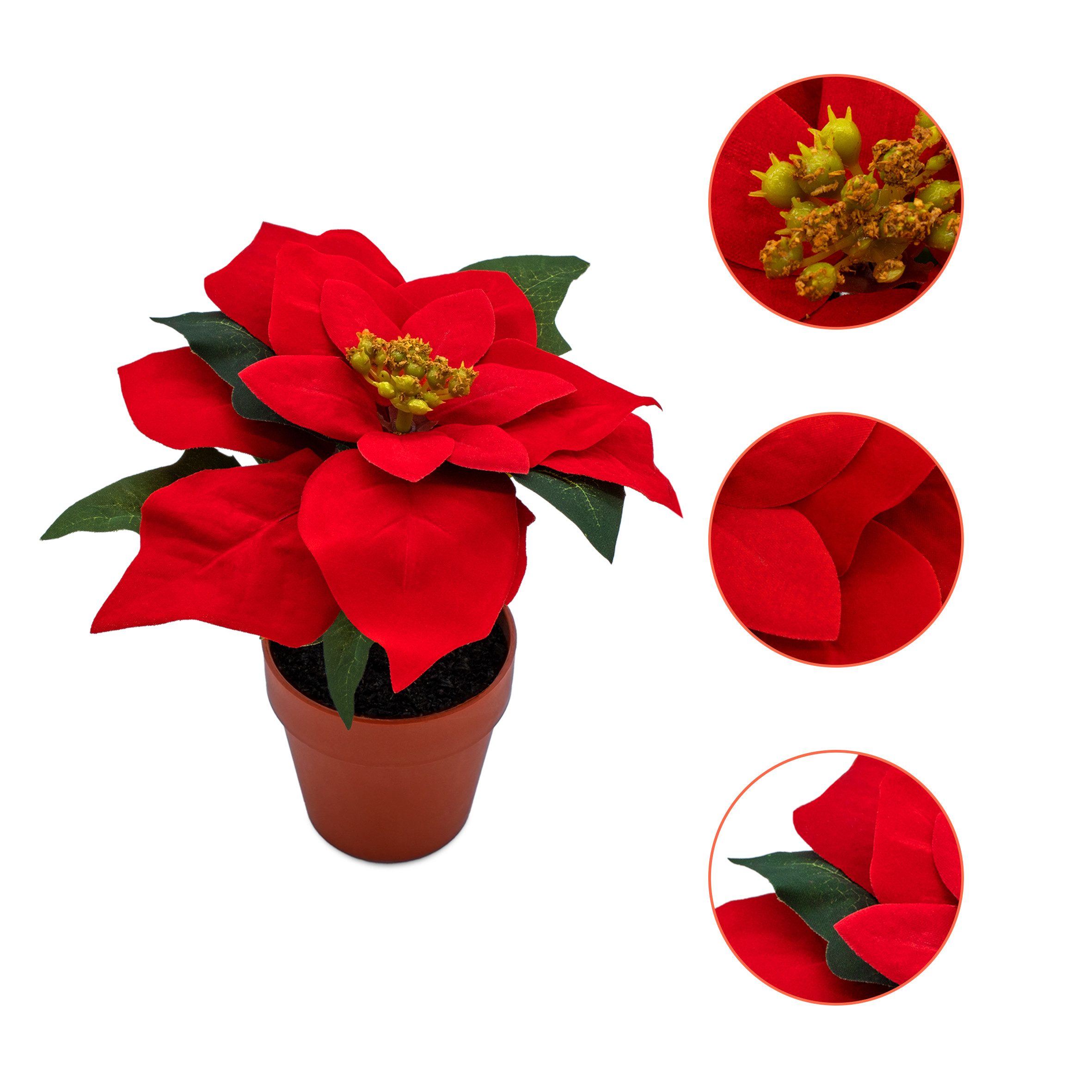 Winterliche Kunstpflanze im Blumentopf 20 cm Poinsettia, Spetebo, Höhe 8 cm, wirkt täuschend echt – Bild 3 von 5