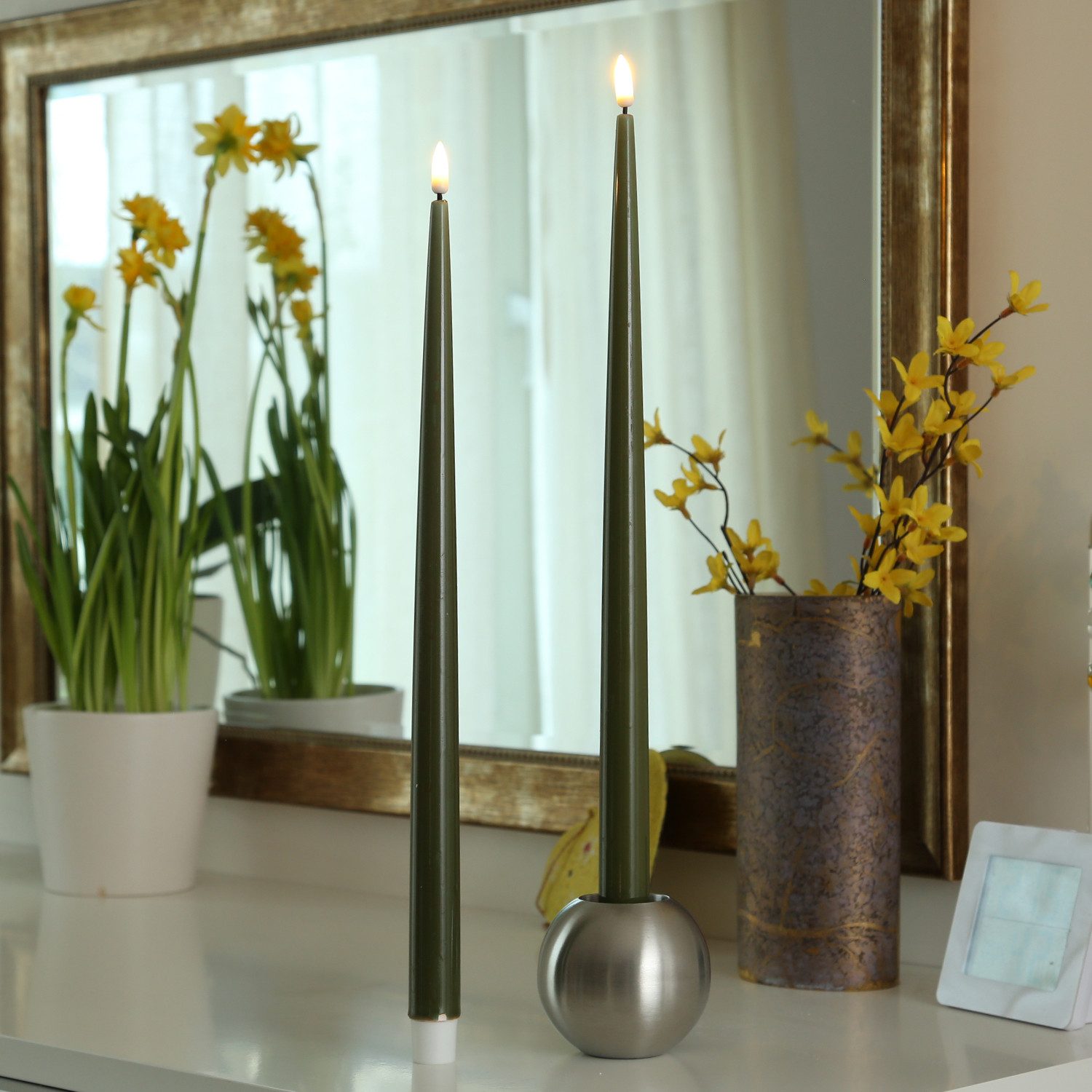 Deluxe Homeart LED-Kerze LED Stabkerzen ELLA Deluxe Tafelkerze 3D Flamme flackernd H: 38cm 2St. (2-tlg)