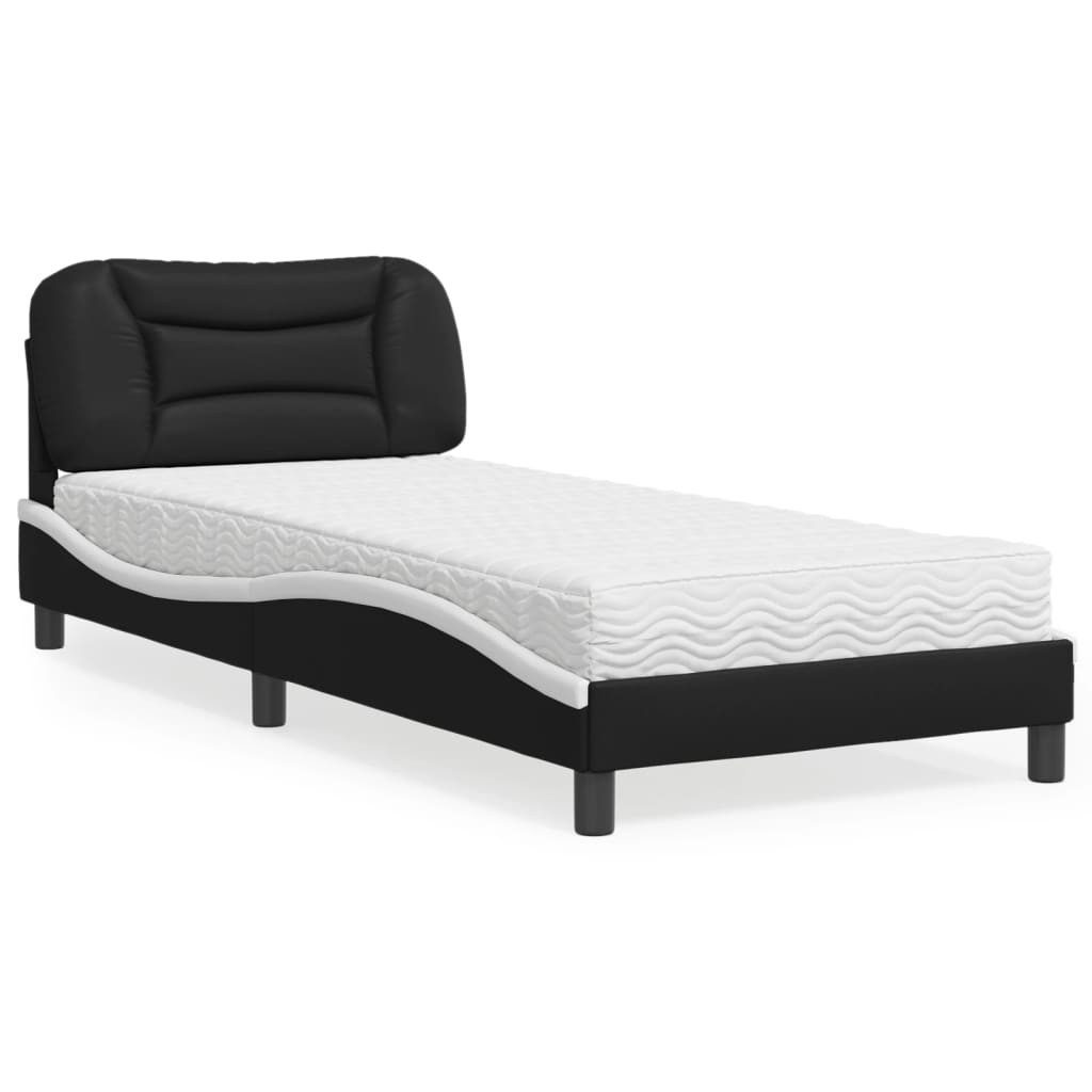 vidaXL Bett Bett mit Matratze Schwarz und Weiß 90x200 cm Kunstleder günstig online kaufen