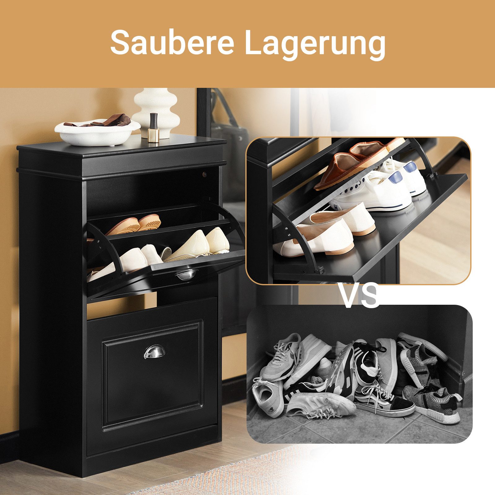SoBuy Schuhschrank FSR78/FSR79/FSR94, Schuhkipper, Schuhregal, Schuhbank, mit Klappen mit 1/2/3/4 Klappen, Schuhschrank schmal, Schuhbank Schuhablage, Flur – Bild 3 von 5