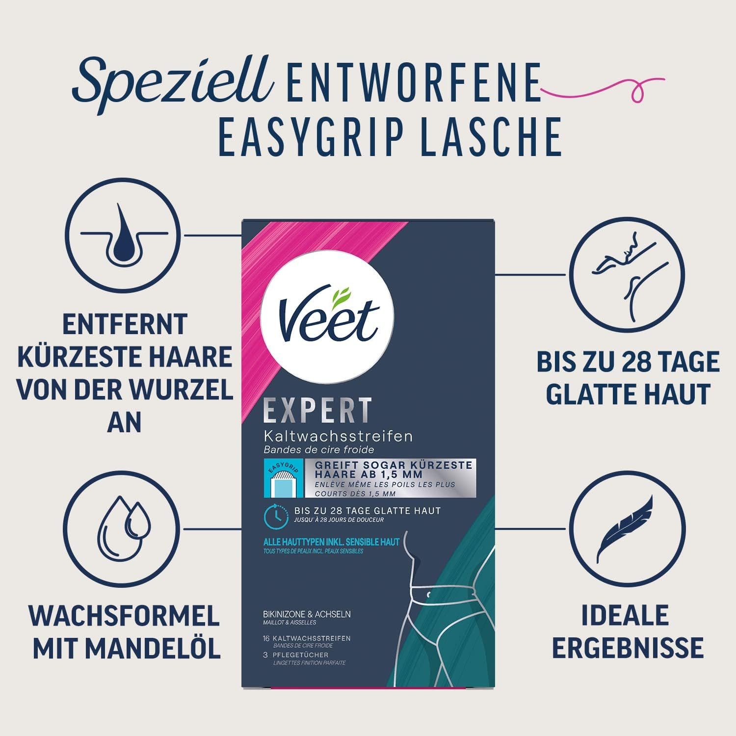 Veet Kaltwachsstreifen EXPERT, 16 St., Für Bikinizone & Achseln, - zur Haar günstig online kaufen