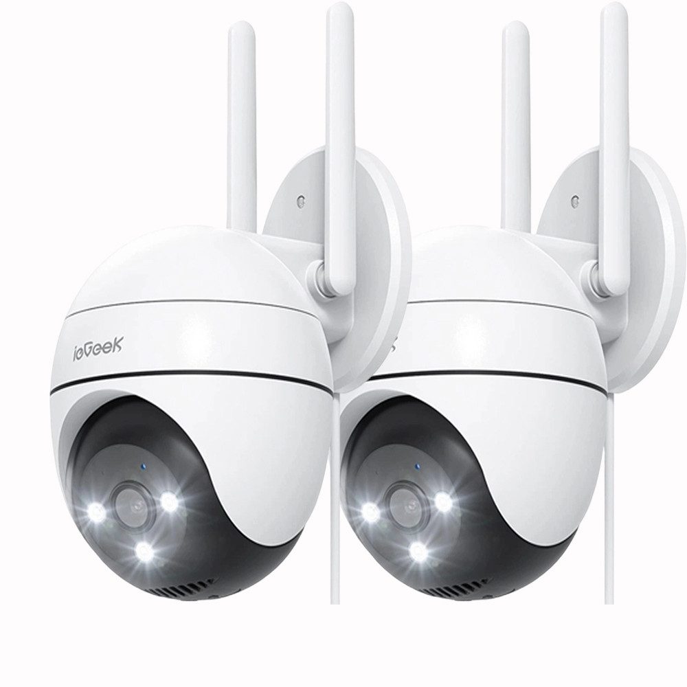 TWUFY Überwachungskamera ieGeek Überwachungskamera Außen Starlight Farbe Nachtsicht 2K 3MP (AuBenbereich, außen, Aussen, mit Farbiger Nachsicht, Zwei-Wege-Audio,PTZ,355 ° horizontal und 120 ° vertikal, 2-tlg., WiFi Dome Camera, Bewegungserkennung & Ton und Lichtalarm, alexa, Cloud/SD Speicher & 24/7 Aufnahme)