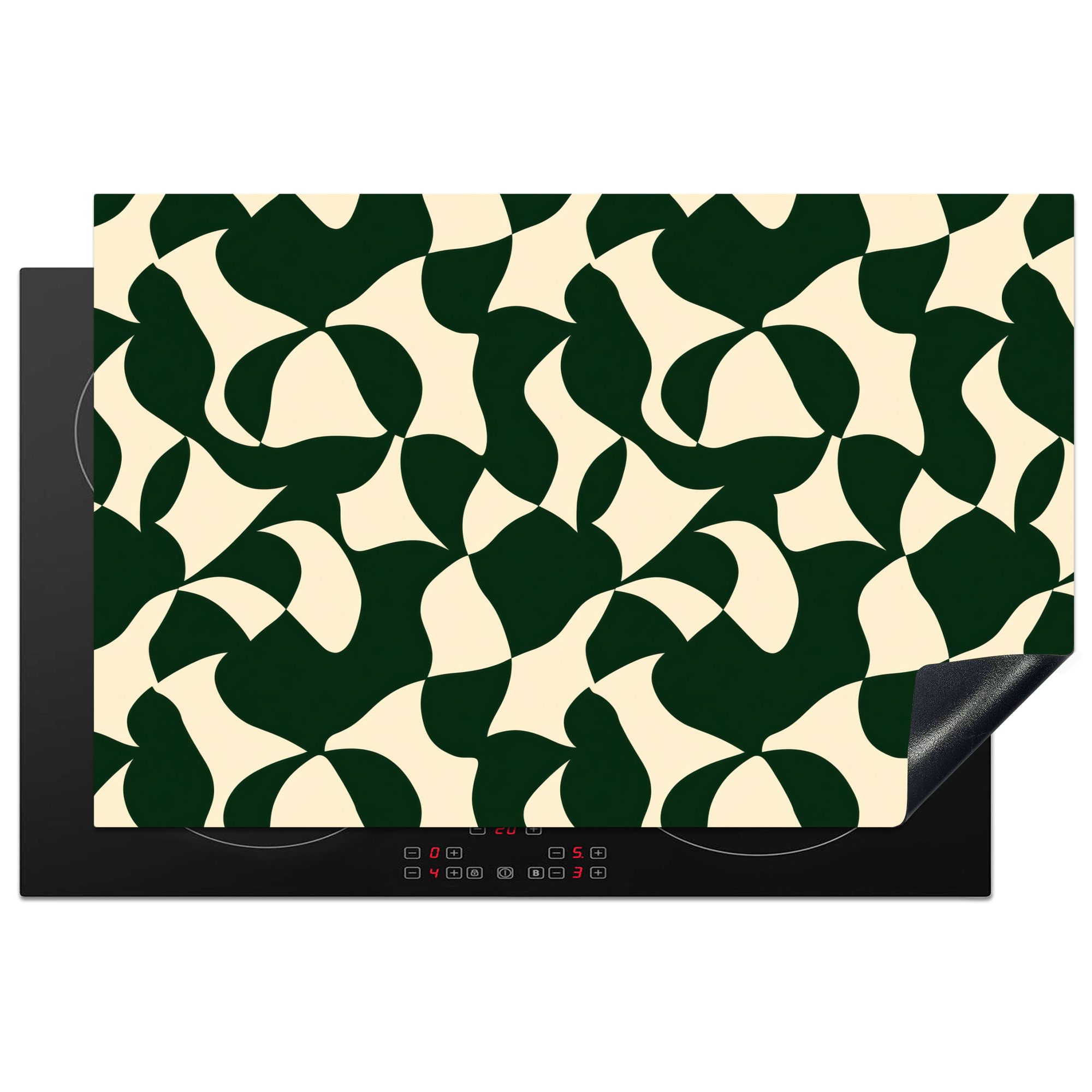 MuchoWow Herd-Abdeckplatte Grün - Bio-Oberflächen - Creme, Vinyl, (1 tlg), Kochfeld Abdeckung Ceranfeld, Induktionsschutzmatte, 81x52 cm