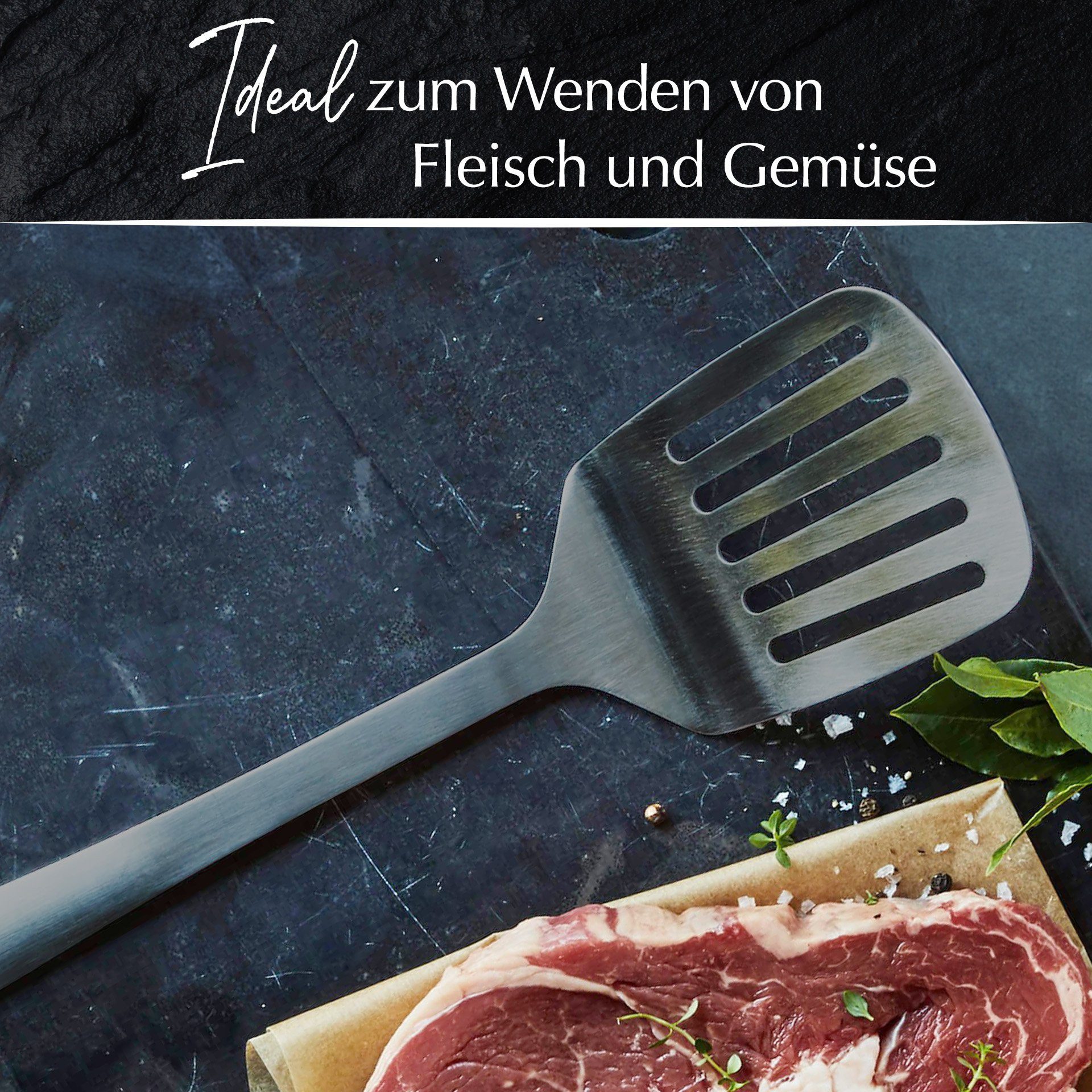 Stanley Rogers Pfannenwender Schlitzwender, Küchenhelfer, Mattschwarz, Edelstahl