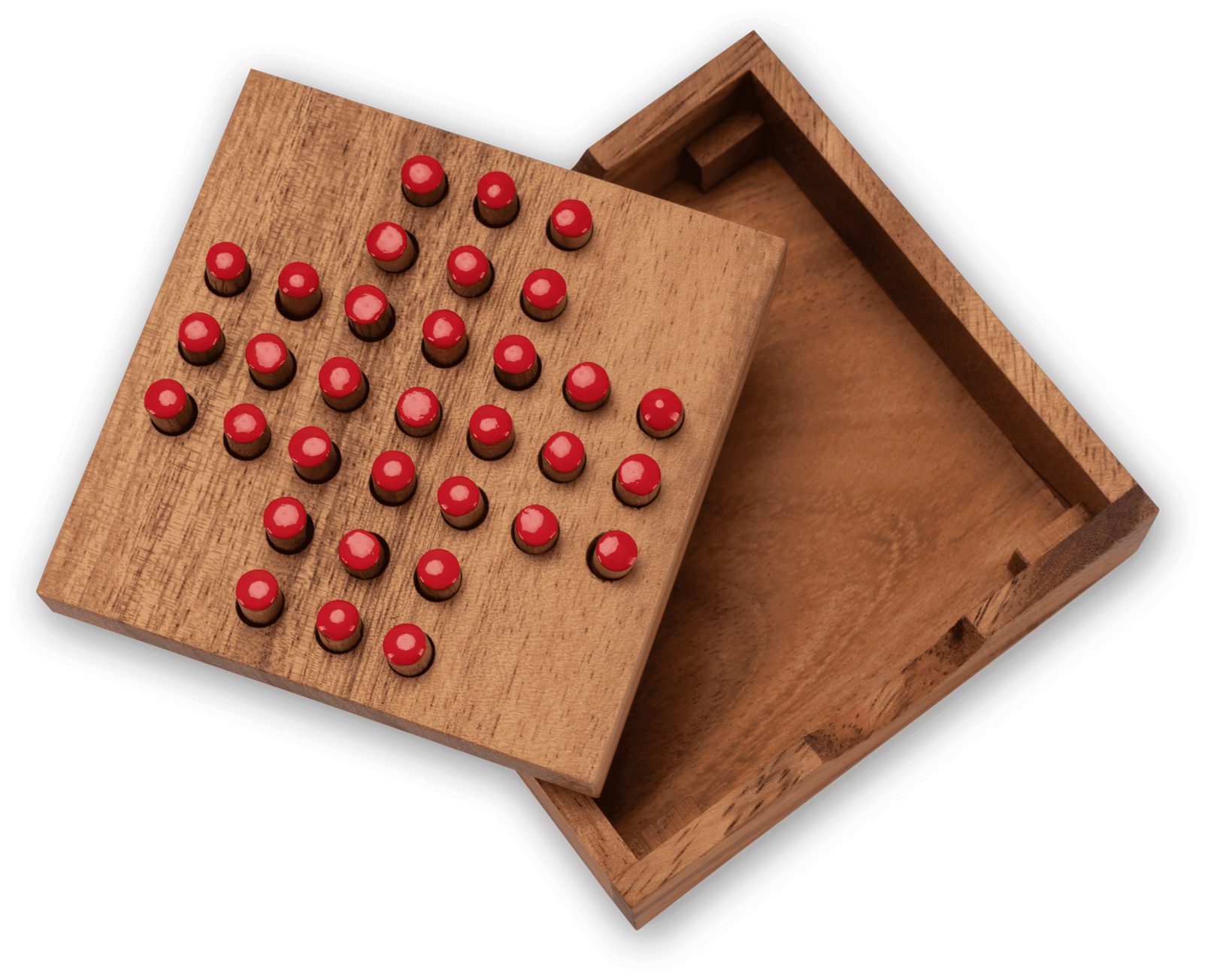 LOGOPLAY Spiel Solitär Gr. L rot, Gesellschaftsspiel, Solitär Gr. L mit roten Steckern Solitaire Denkspiel aus Holz für 1