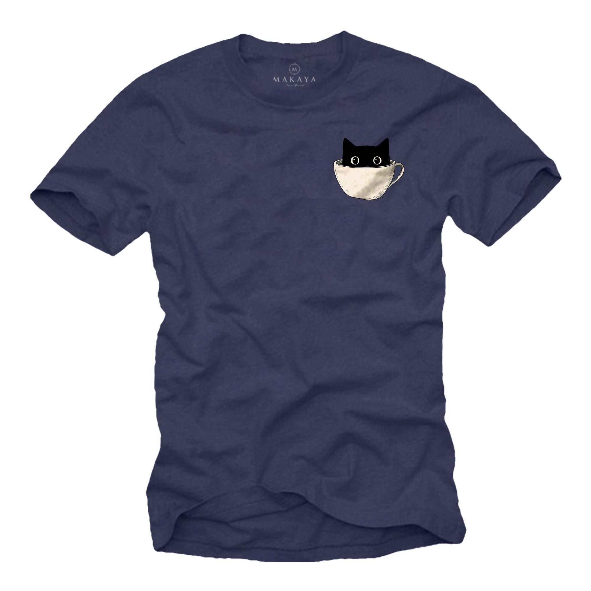 T-Shirt Lustiges Katzen Printshirt für Herren - Witziges Geschenk Kaffeefans