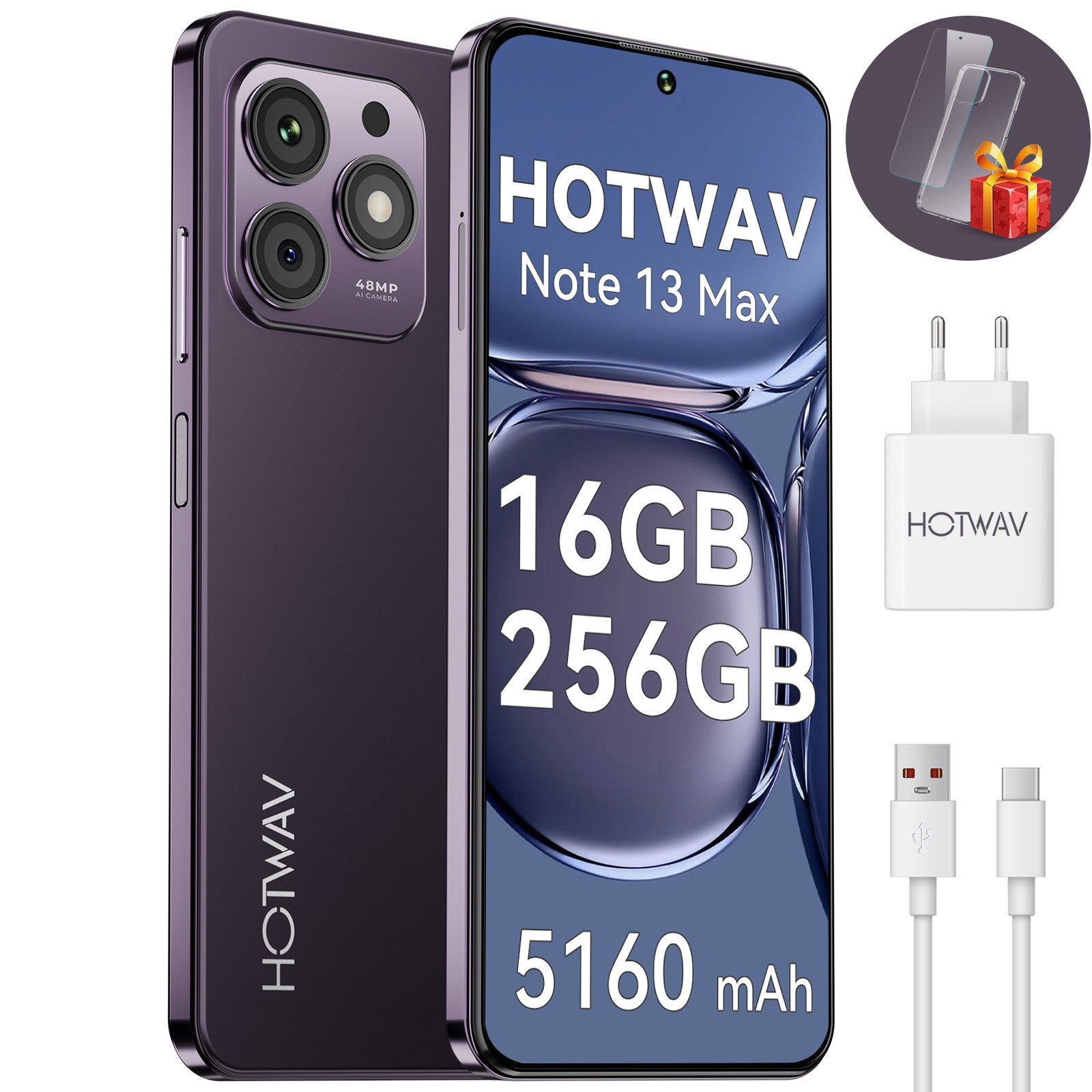 HOTWAV Note 13 Max Handy, 16+256 GB/1 TB Smartphone, Android handy, Smartphone (16,7 cm/6.8 Zoll, 256 GB Speicherplatz, 48 MP Kamera, Smartphone ohne Vertrag, Günstige Smartphone, 5160 mAh)