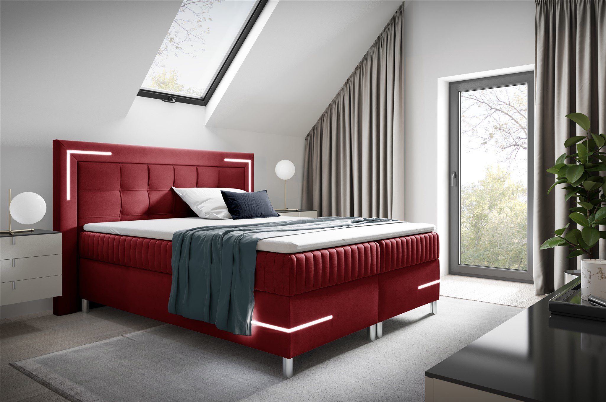 Fun Möbel Boxbett Schlafzimmerbett AMORE Nr.2 in Stoff Fresh (inkl. Bettkasten und Topper), inkl. LED-Beleuchtung