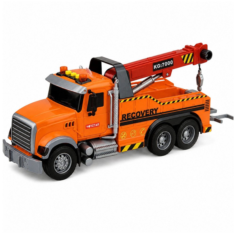 LEAN TOYS Spielzeug-Abschlepper Abschleppwagen Kranwagen Pannenhilfsfahrzeug, (Spar-Set, 1-tlg., 37 x 15 x 12 cm drehbar), drehbarer Kran, Licht & Sound, Abschlepphaken