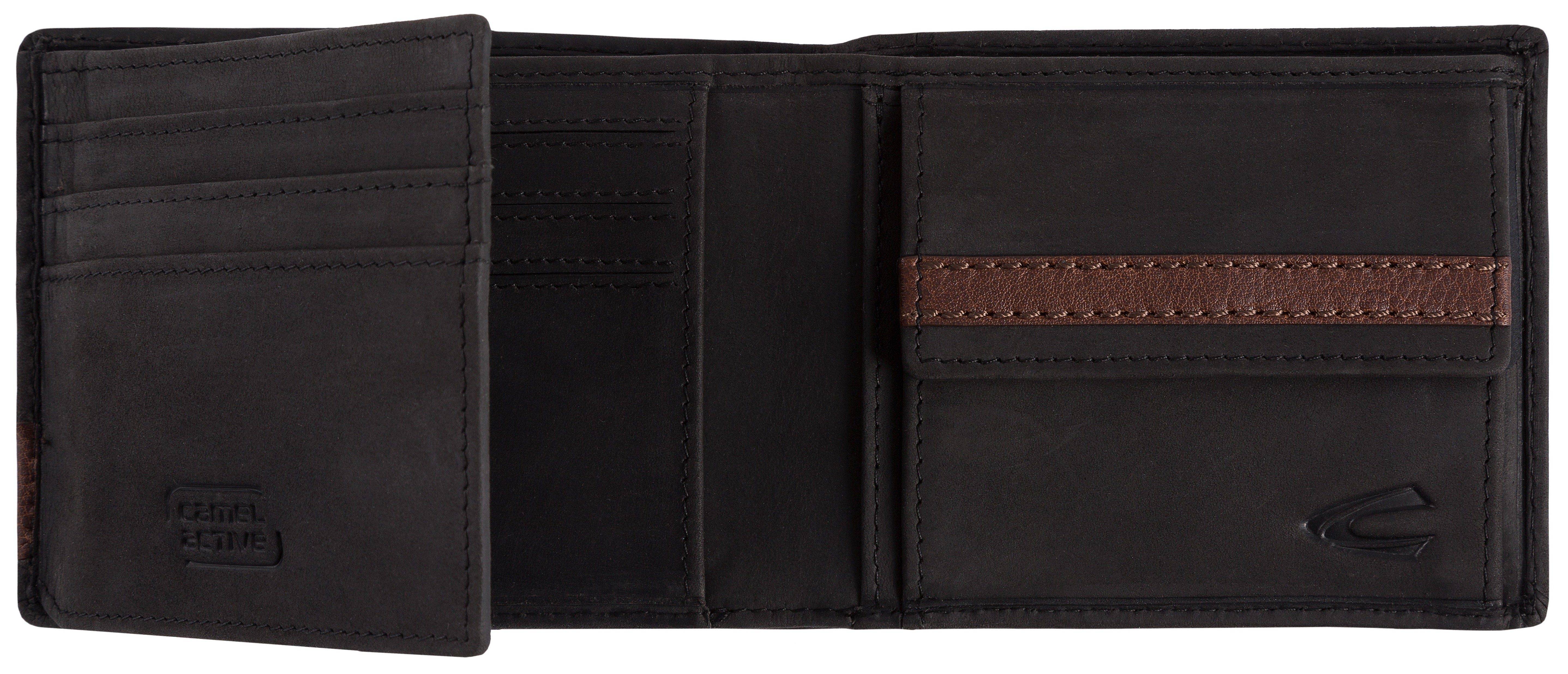 camel active Geldbörse Taipeh, aus hochwertigem Rindsleder mit braunen Querstreifen und RFID Schutz