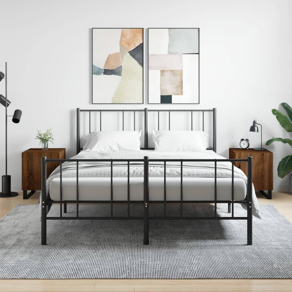 Nachttisch 2x 40x40x50 cm Braun Massivholz Optik mit Metallfüßen