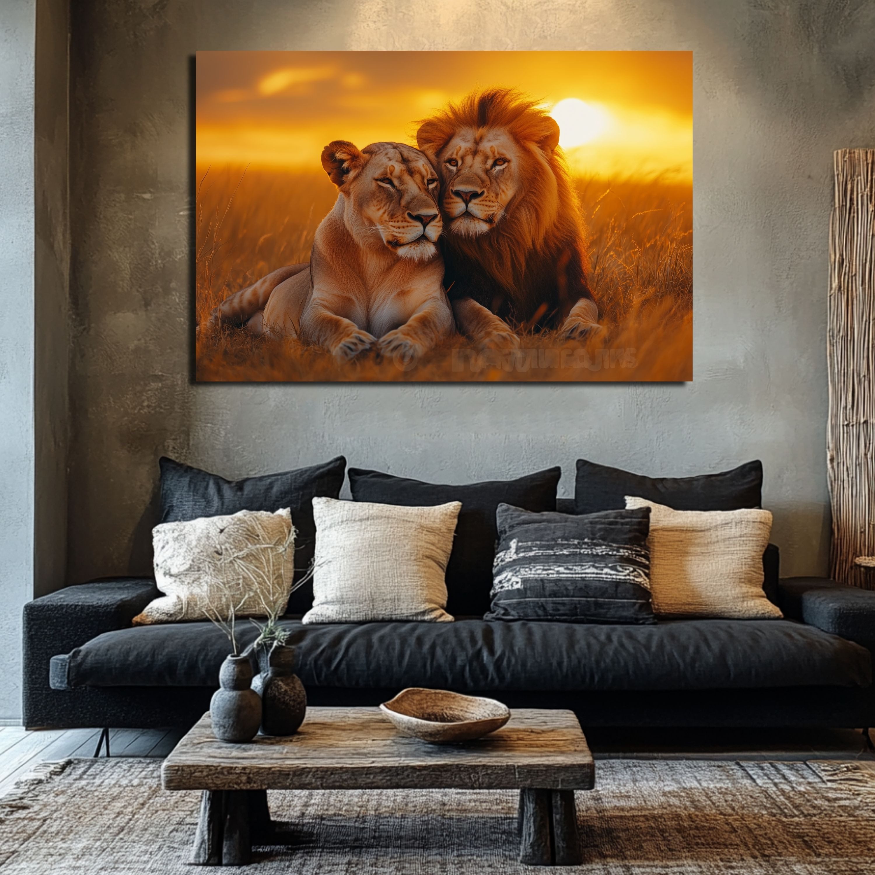 DARO Design Leinwandbild Modern Abstrakt Wandbilder XXL Wandbild Wand Deko Leinwand Bilder, (Löwen in der Savanne - Bild groß Wohnzimmer Schlafzimmer Küche Essz – Bild 3 von 5